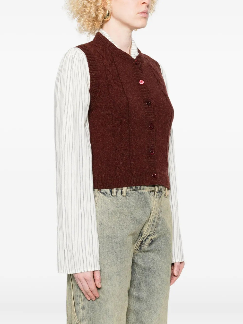 A.P.C. Women's Round Collar Jumper with Cable-Knit Details - Size S