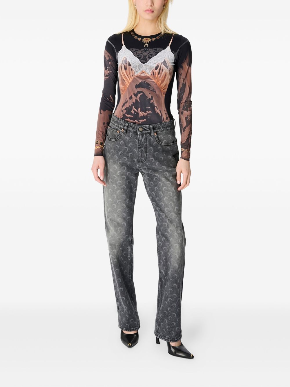 MARINE SERRE Laser Moon Print Jeans - Women’s Mid-Rise Straight Leg, Size 38