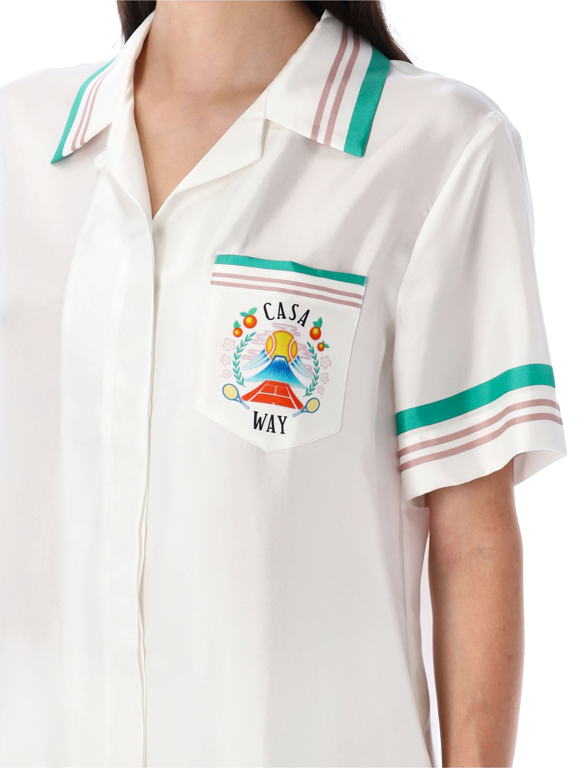 CASABLANCA Short Sleeve Cuban Collar Satin Shirt for Women