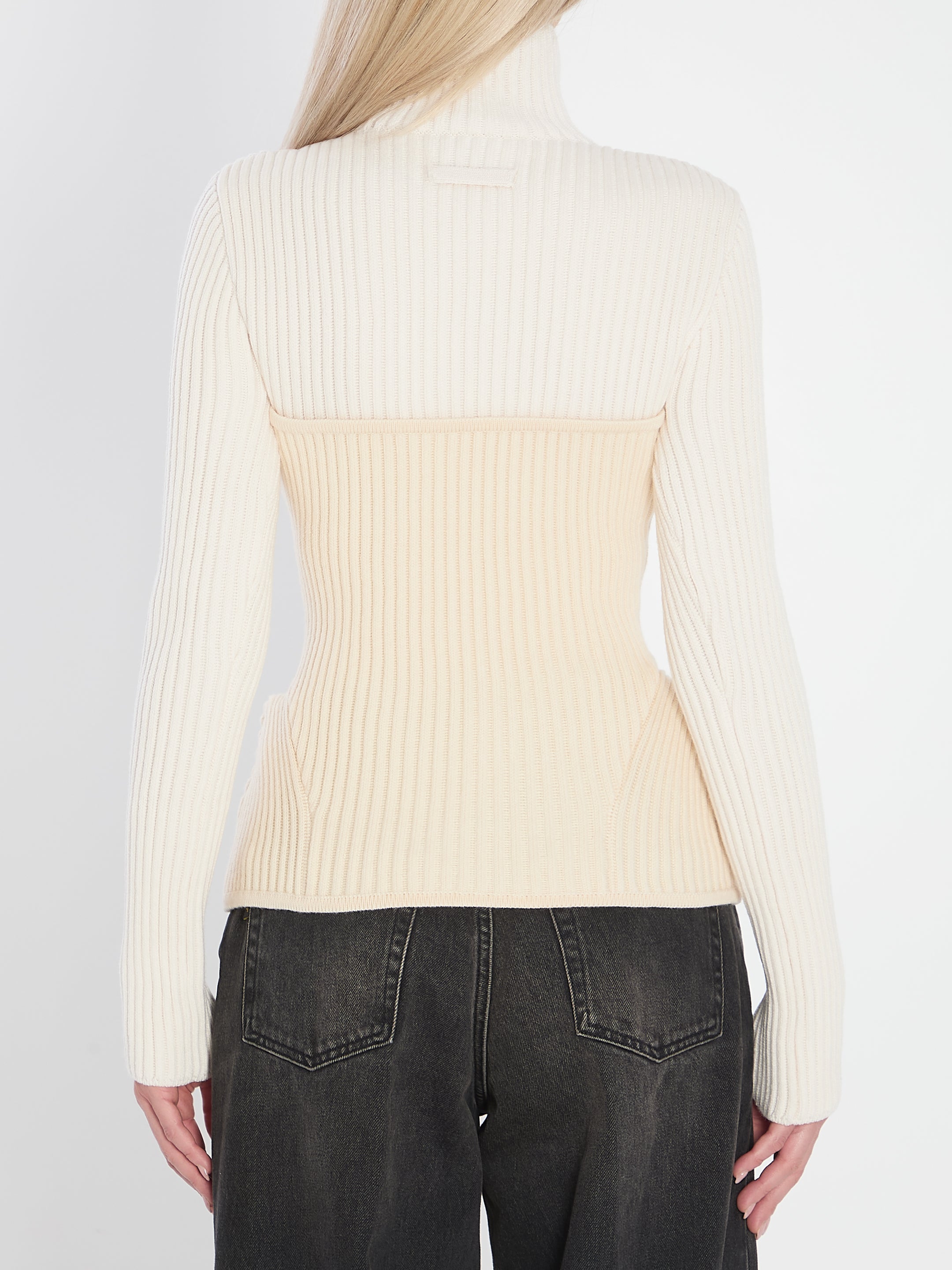JEAN PAUL GAULTIER Ribbed Knit Pullover with High Neck - Women’s Size M