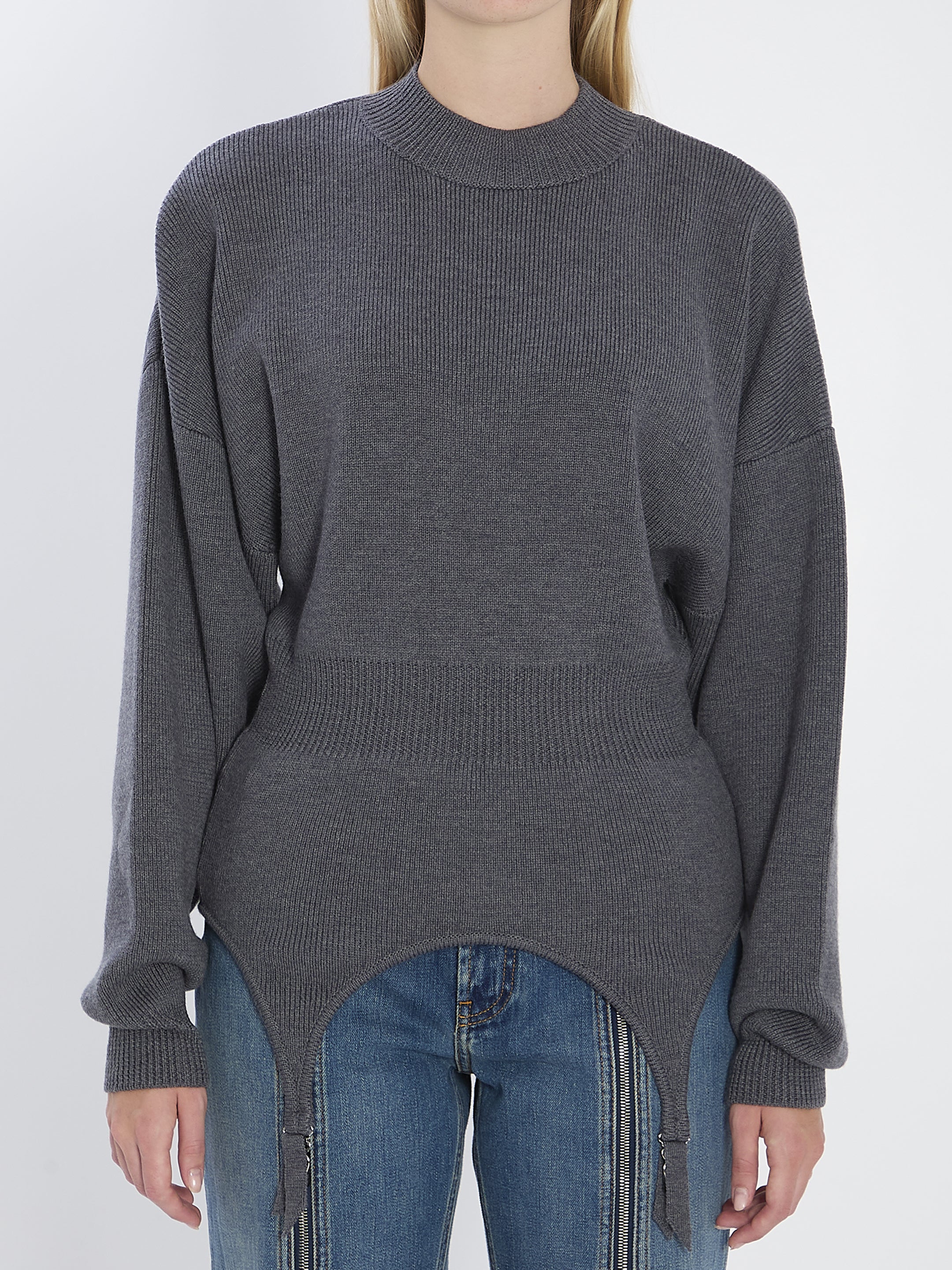 JEAN PAUL GAULTIER High Neck Gartered Pullover - Size M