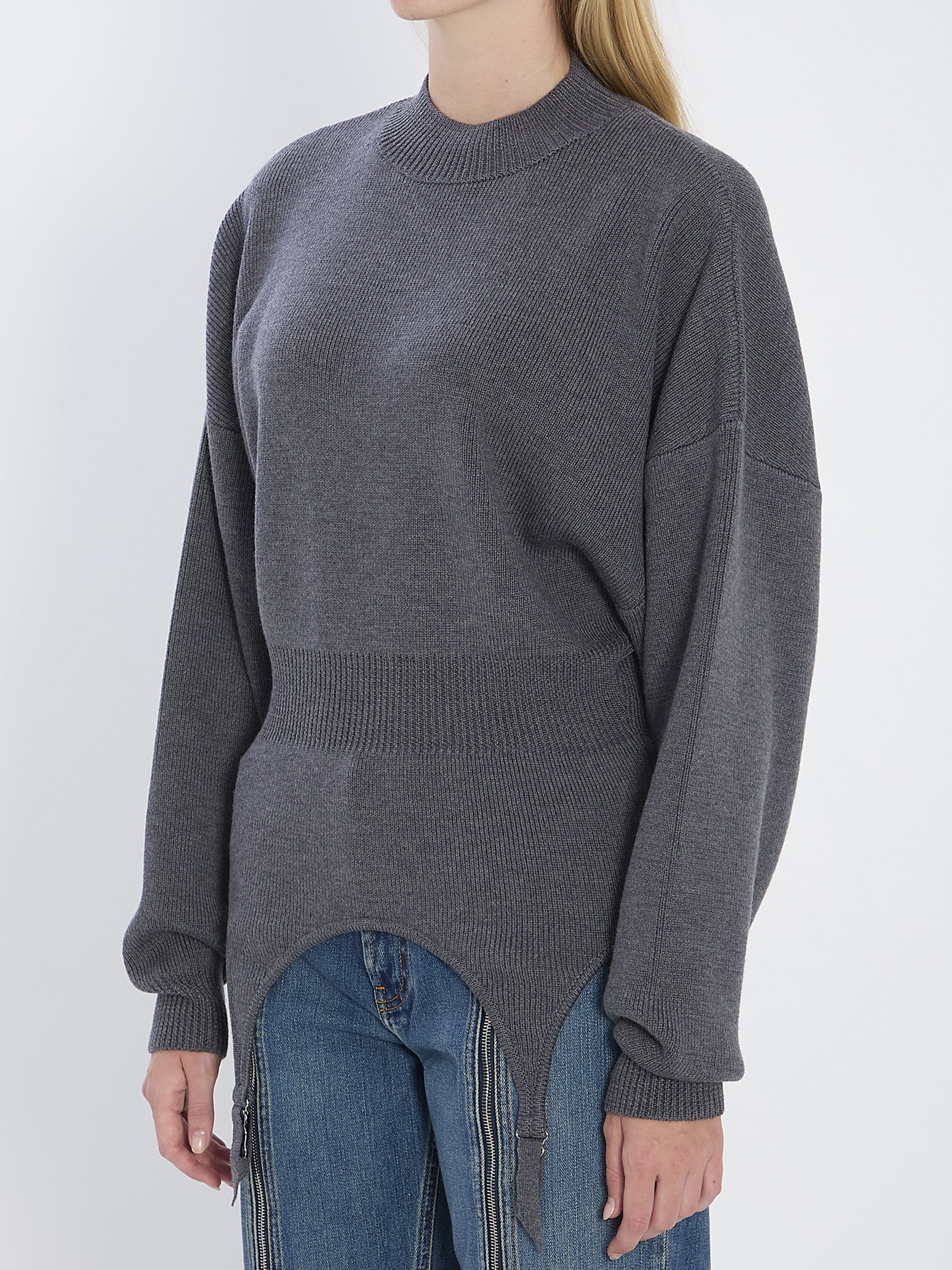 JEAN PAUL GAULTIER High Neck Gartered Pullover - Size M