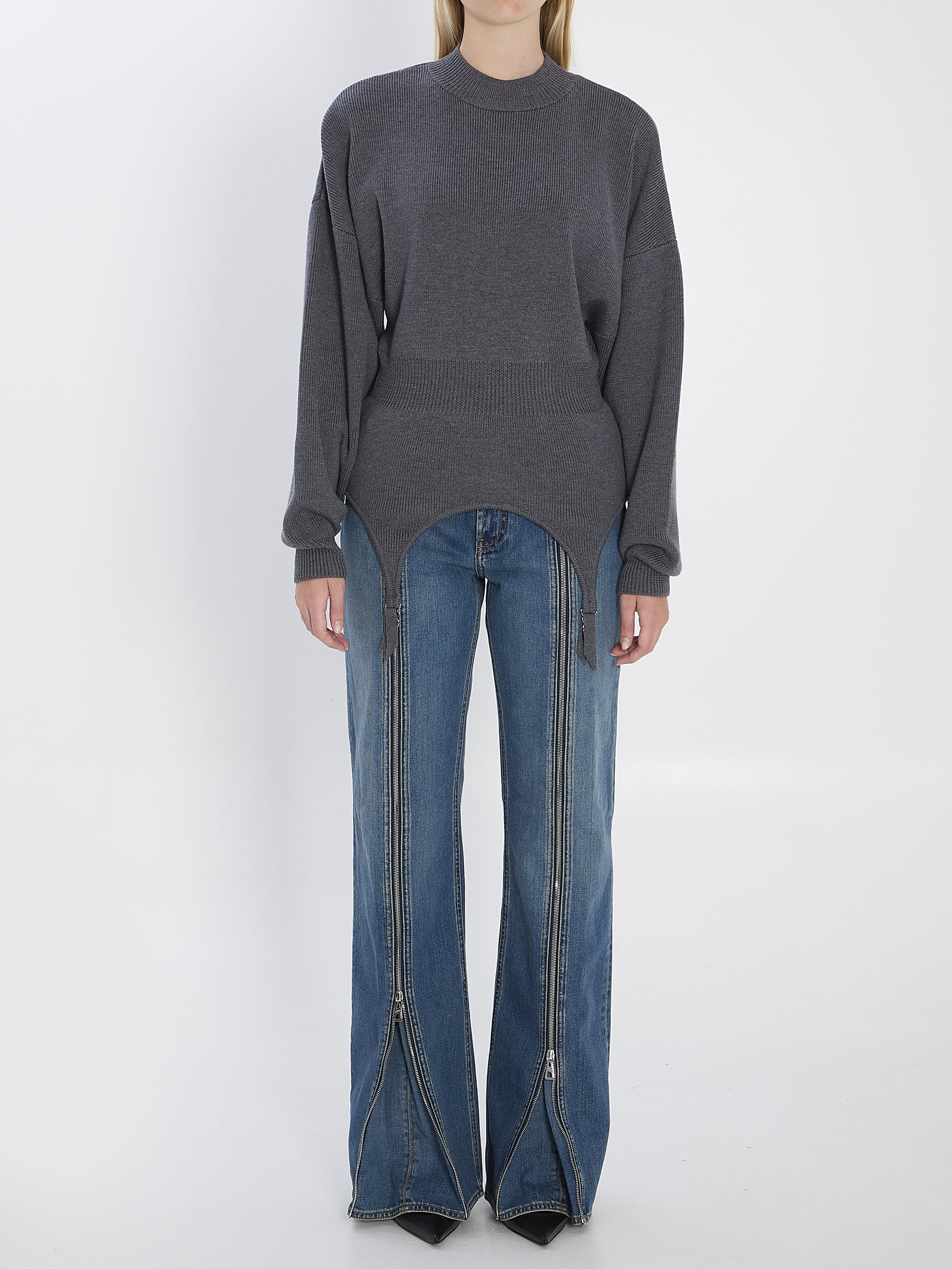 JEAN PAUL GAULTIER High Neck Gartered Pullover - Size M