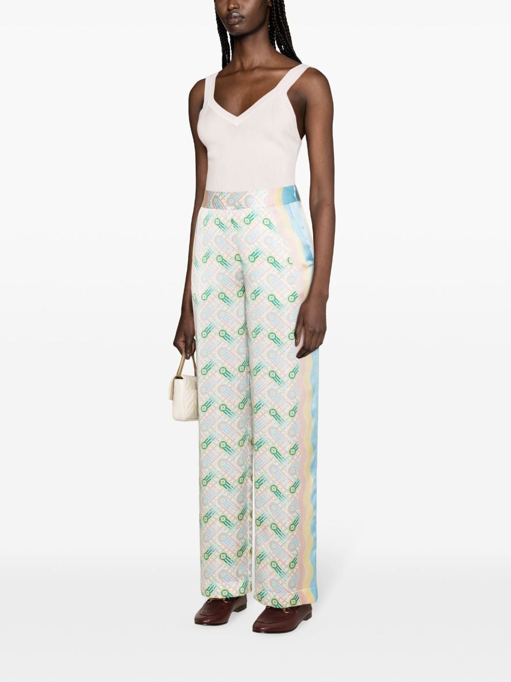 CASABLANCA Printed Silk Straight Leg Trousers
