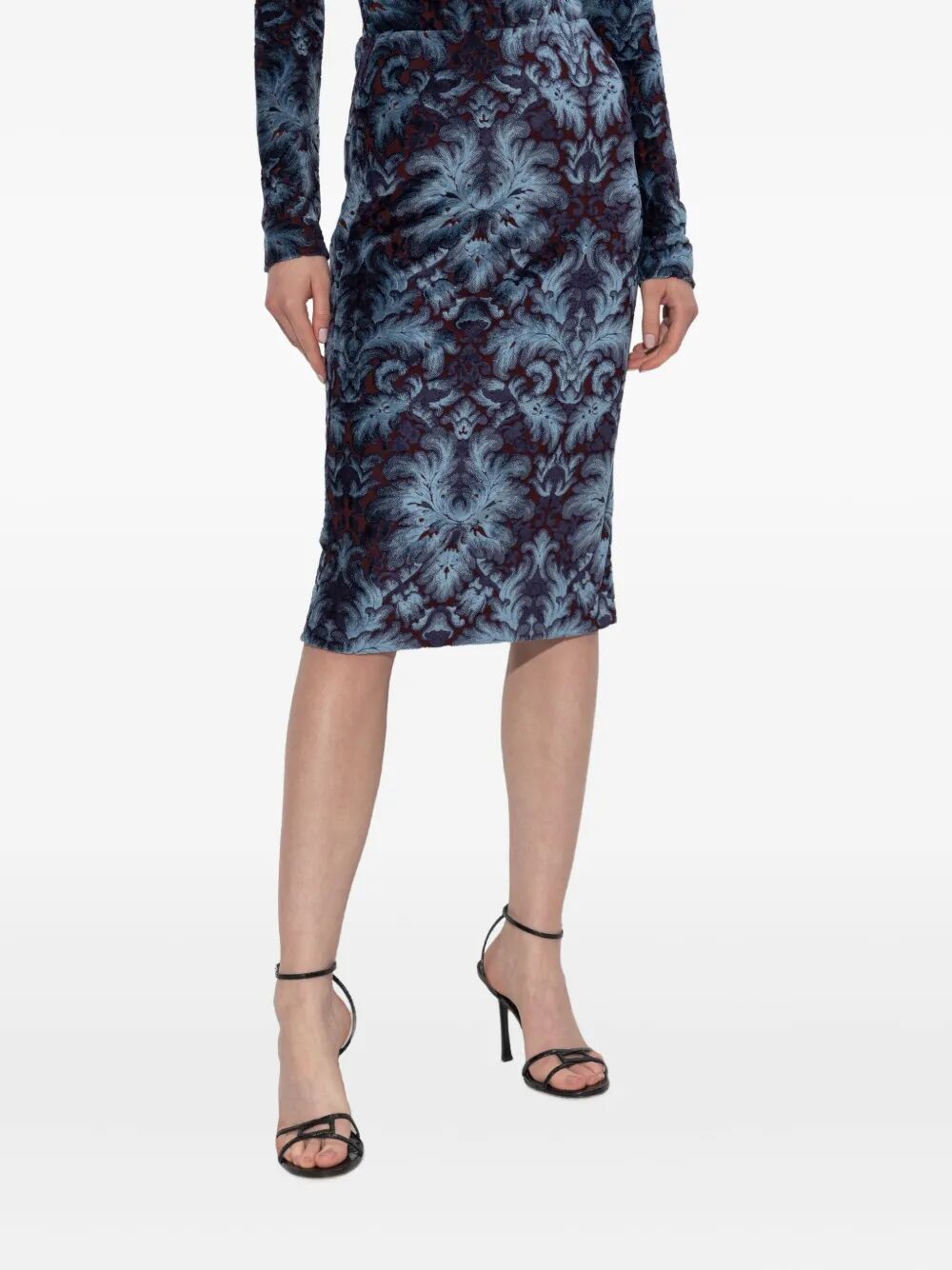 ETRO Damask-Pattern Velvet Midi Skirt