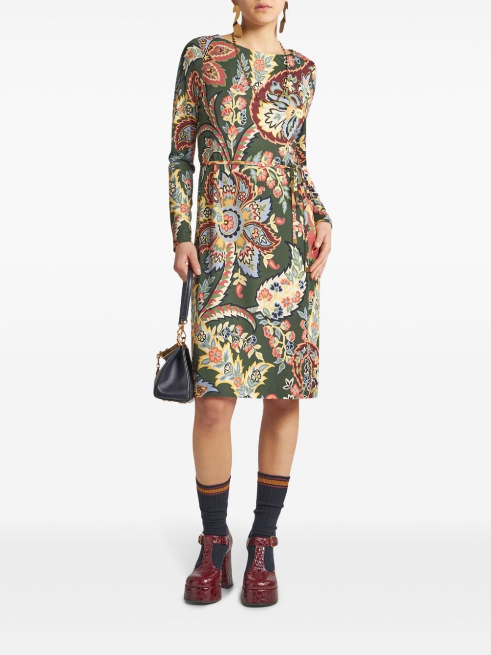 ETRO Printed Midi Dress with Belted Waist