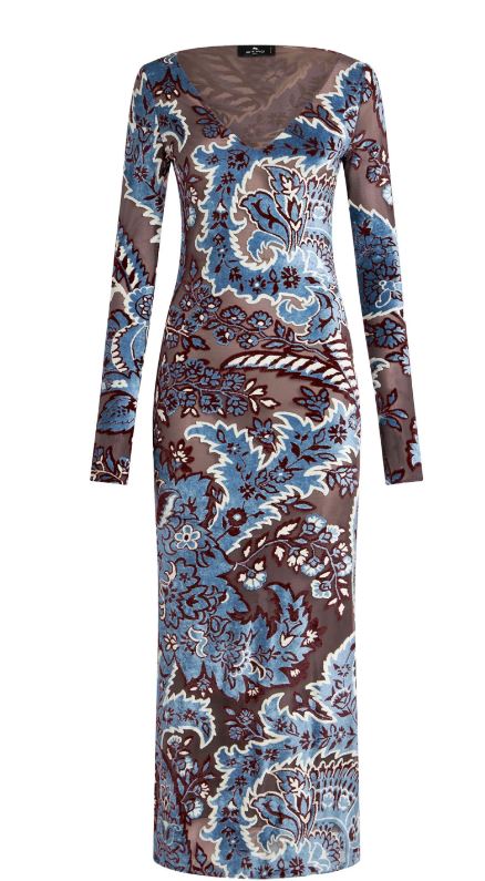 ETRO Slim Fit Velvet Jacquard Tulle Dress - Size 40