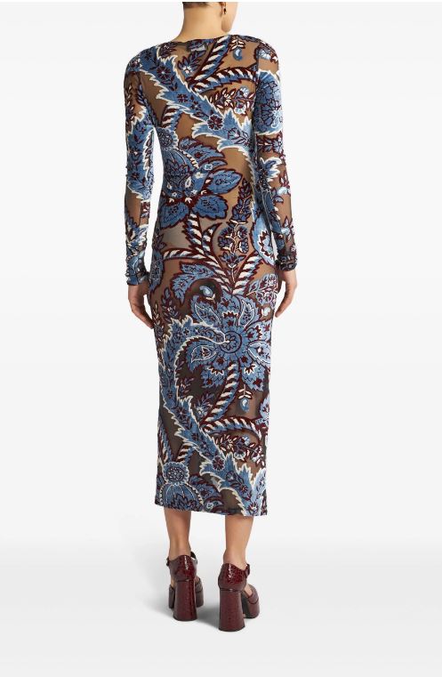 ETRO Slim Fit Velvet Jacquard Tulle Dress - Size 40