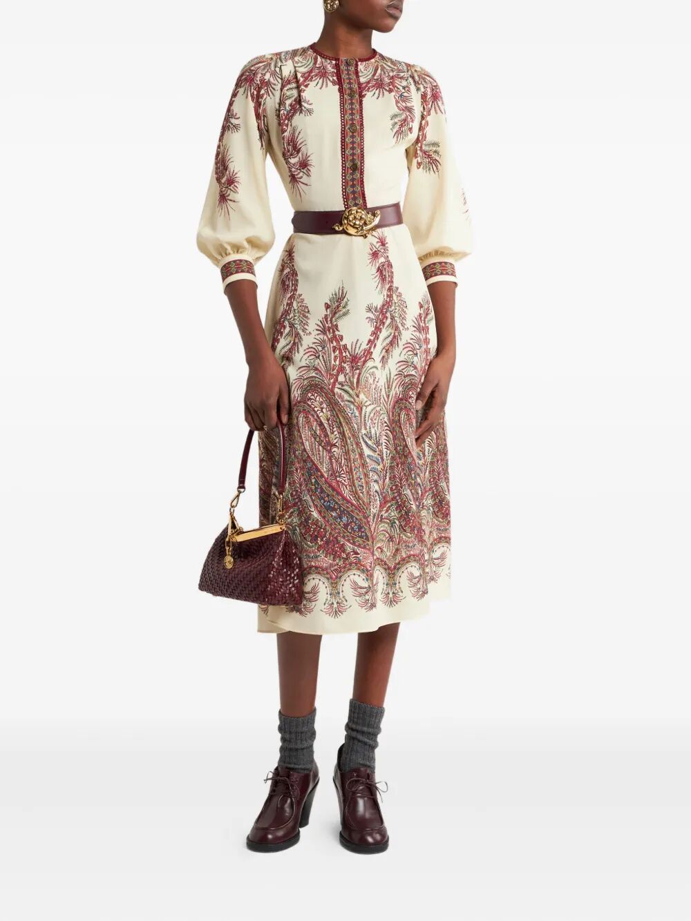 ETRO Paisley Print Midi Dress with Button Details