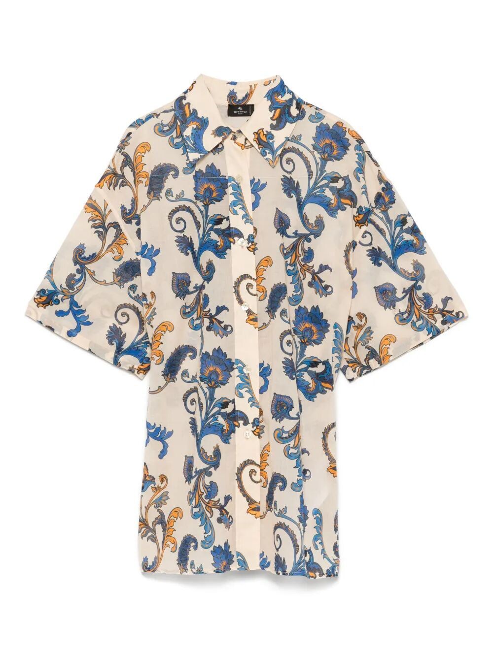 ETRO Floral-Print Mini Short Sleeved Cotton Shirt