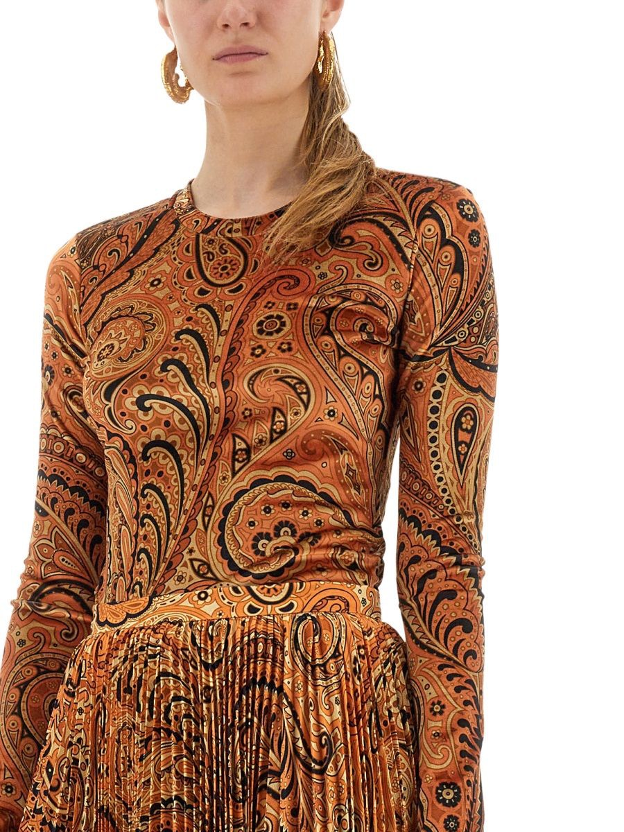 ETRO Long-Sleeved Velvet Top with Paisley Print