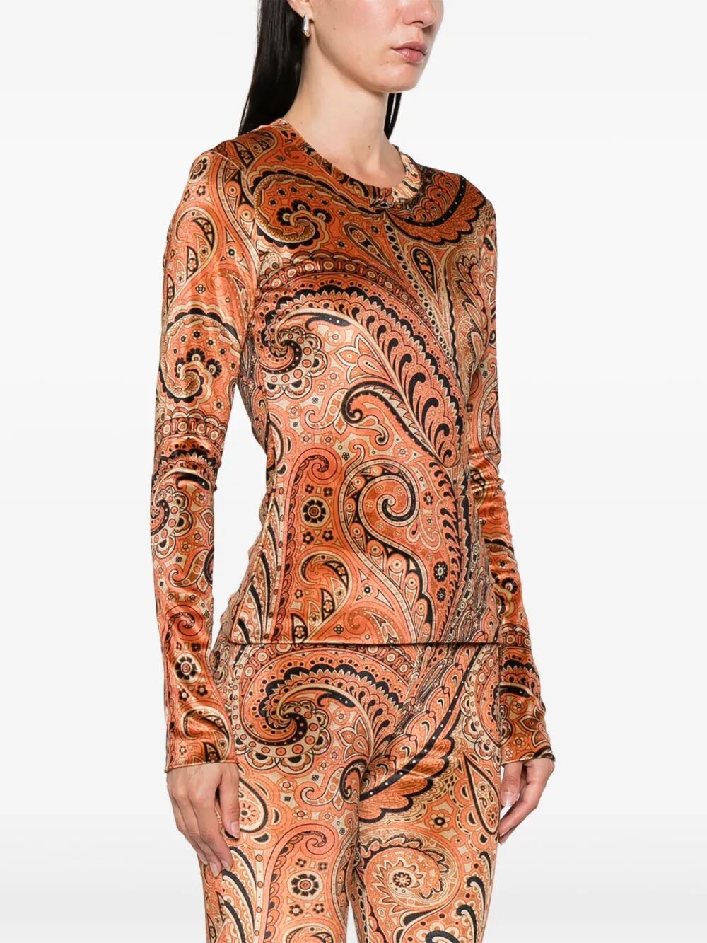 ETRO Long-Sleeved Velvet Top with Paisley Print