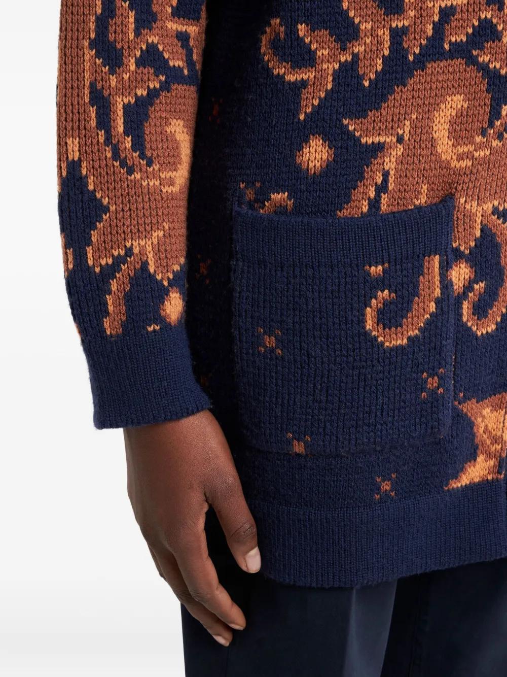 ETRO Wool Jacquard Knit Cardigan - V-Neck, Long Sleeves