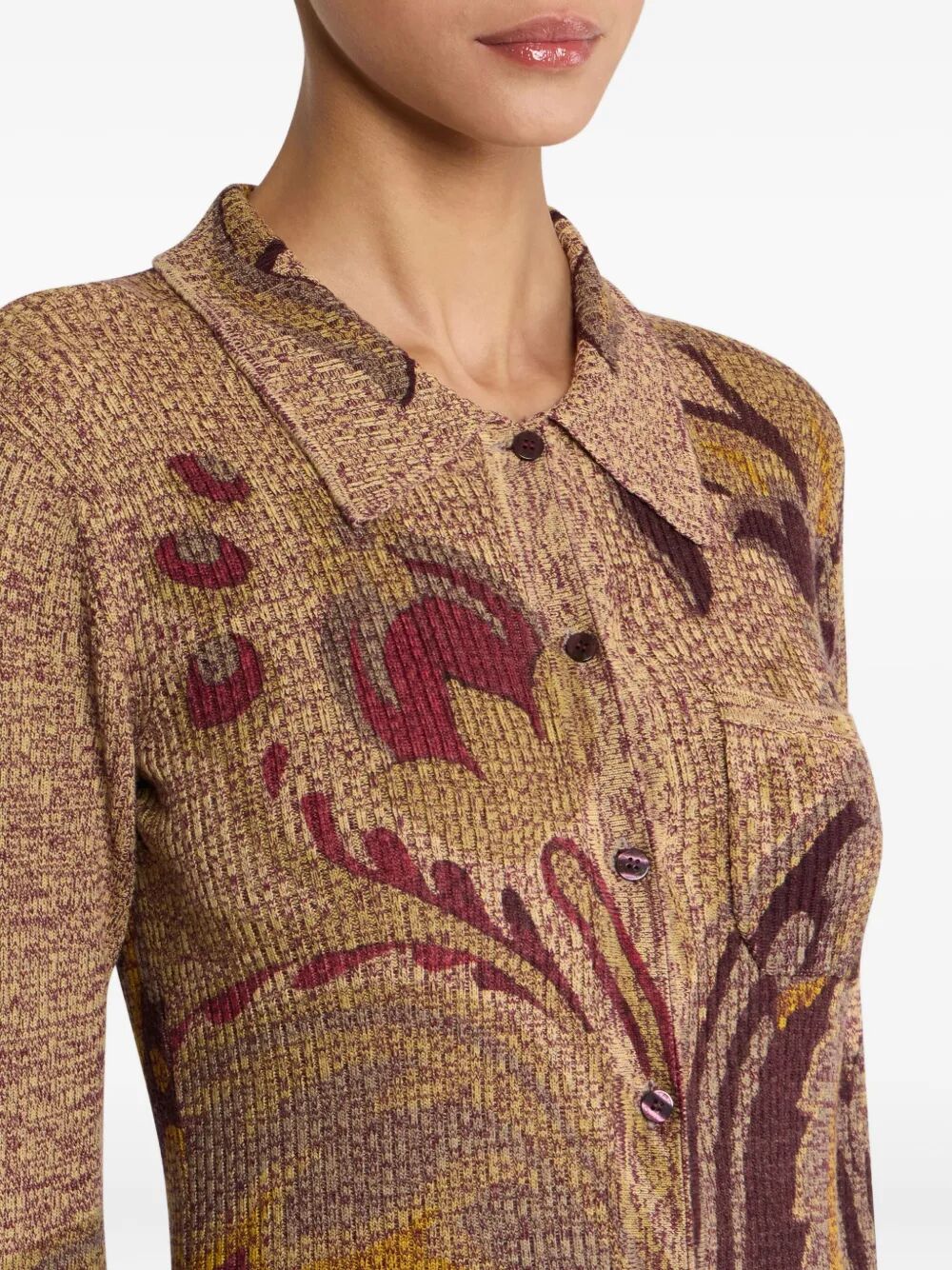 ETRO Ribbed Wool Cardigan with Daffodil Motif - Slim Fit