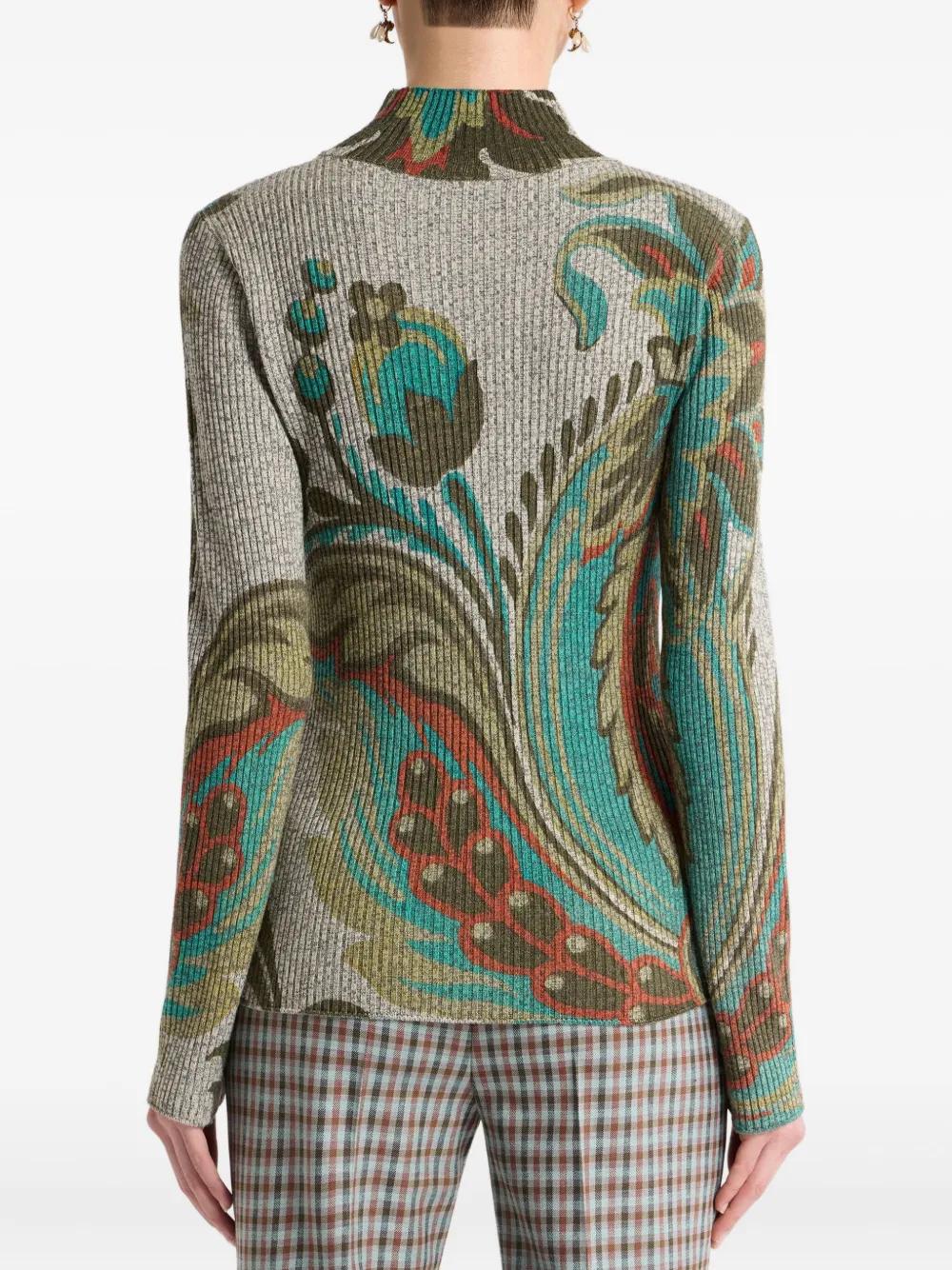 ETRO Ribbed Turtleneck Sweater with Paisley Print