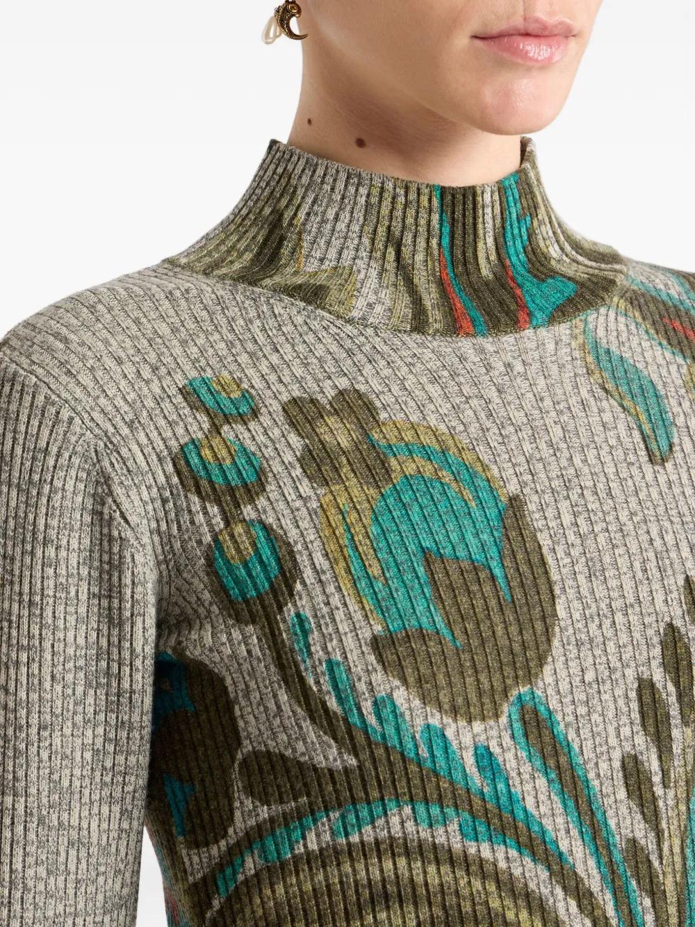 ETRO Ribbed Turtleneck Sweater with Paisley Print