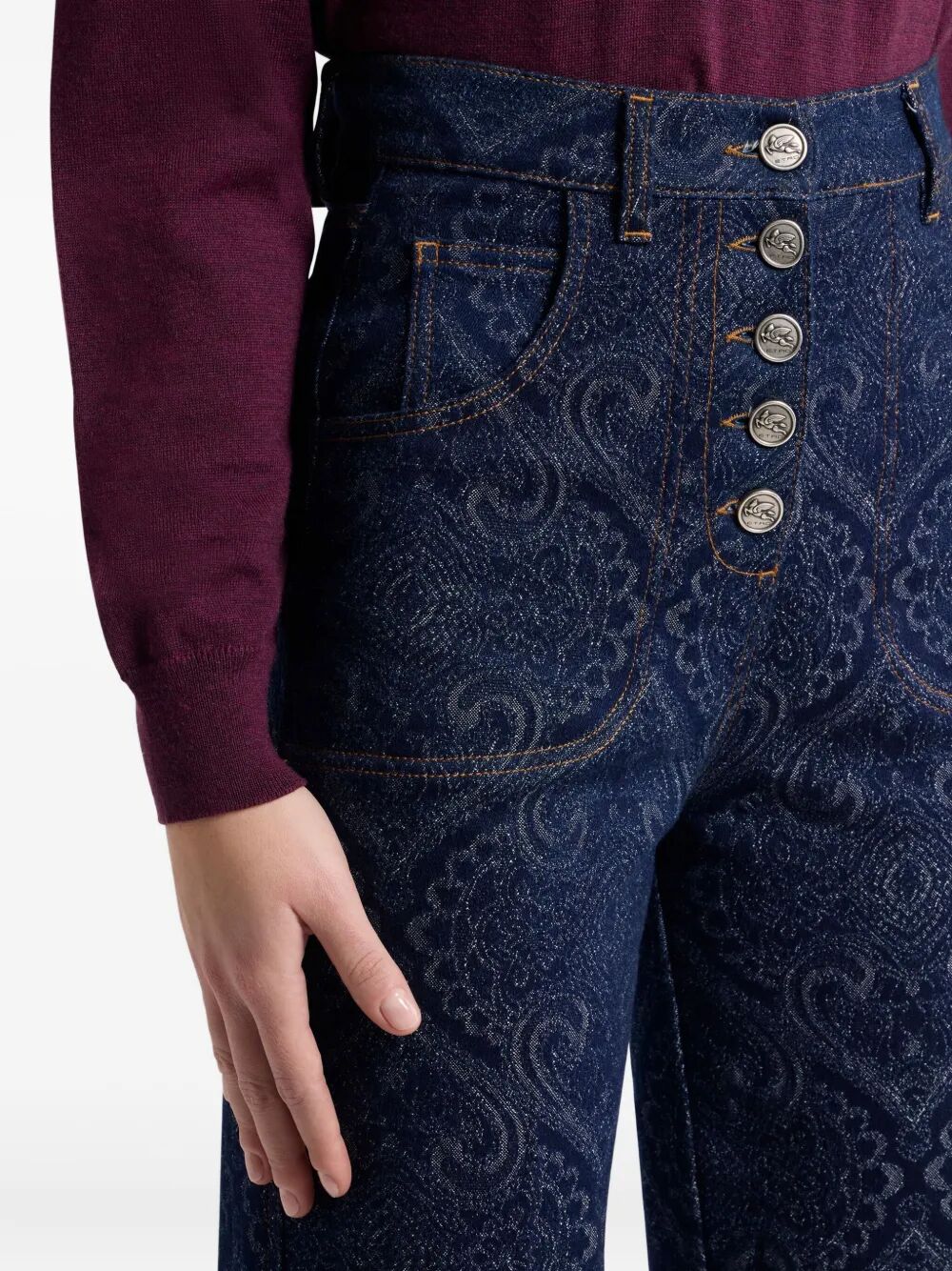 ETRO Flared Jacquard Denim Jeans with Pegasus Buttons - Regular Fit, High Waisted