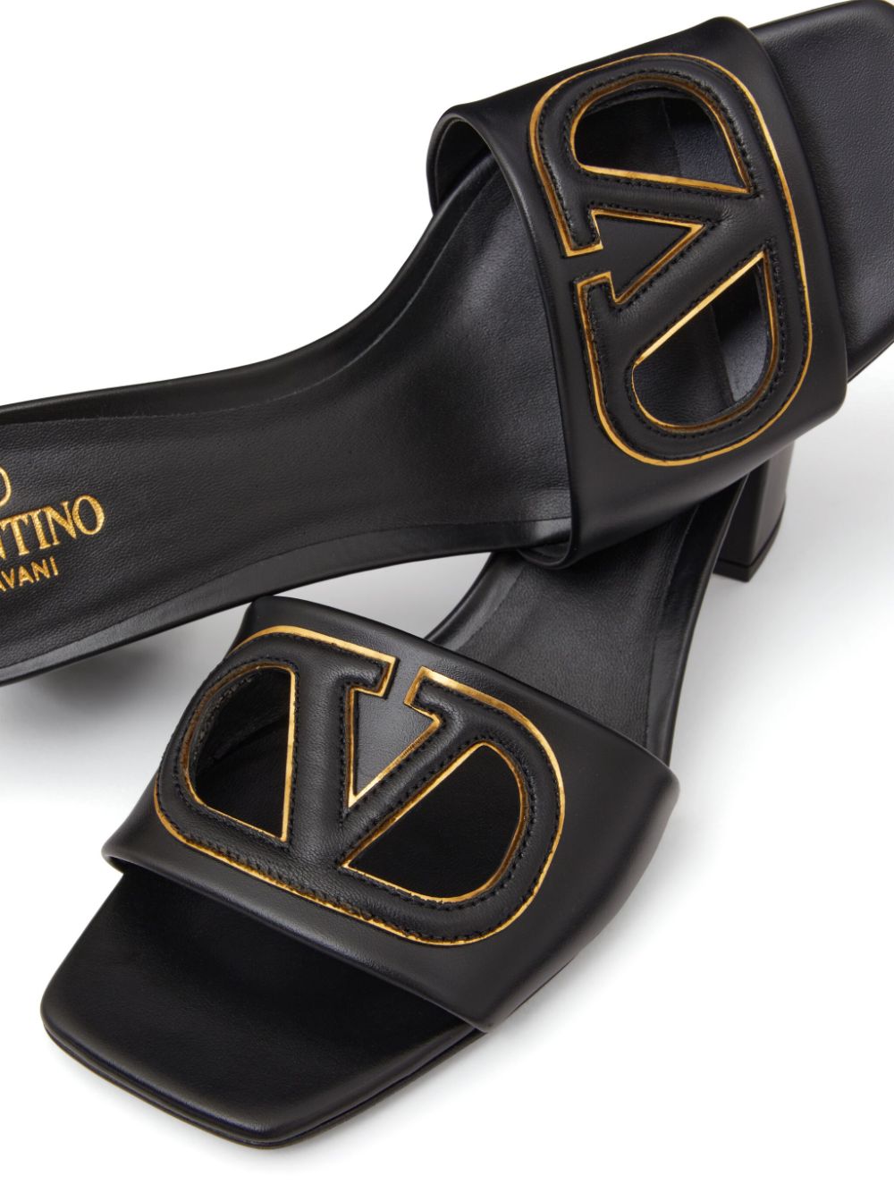 VALENTINO GARAVANI Cut-Out Leather Slip-On Sandals with High Block Heel