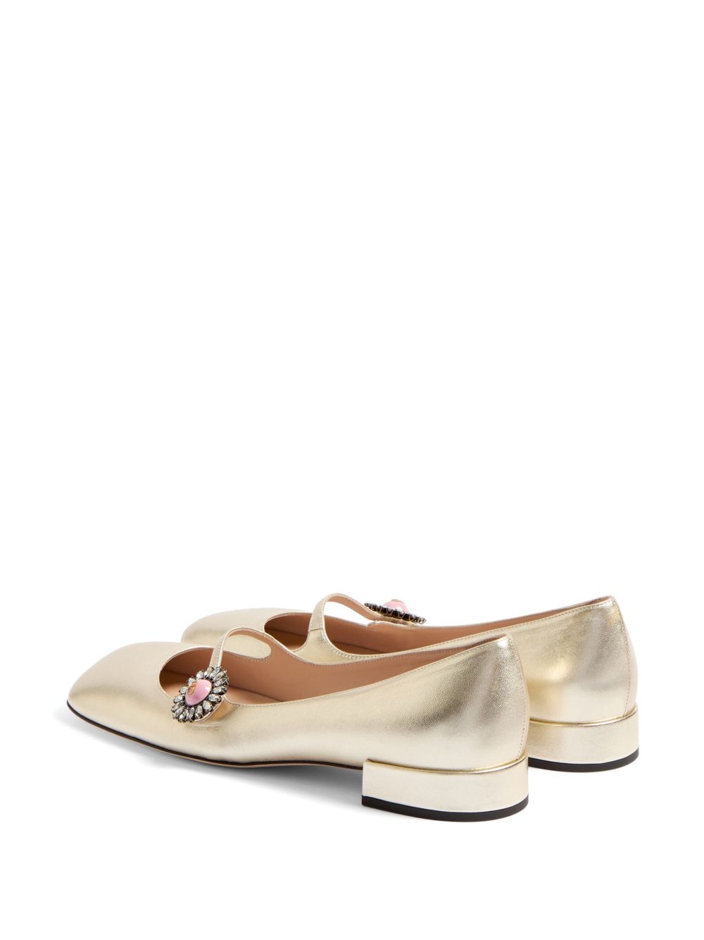 VALENTINO GARAVANI Mary-Jane Preshoes Leather Ballets with Gold-Tone Block Heel