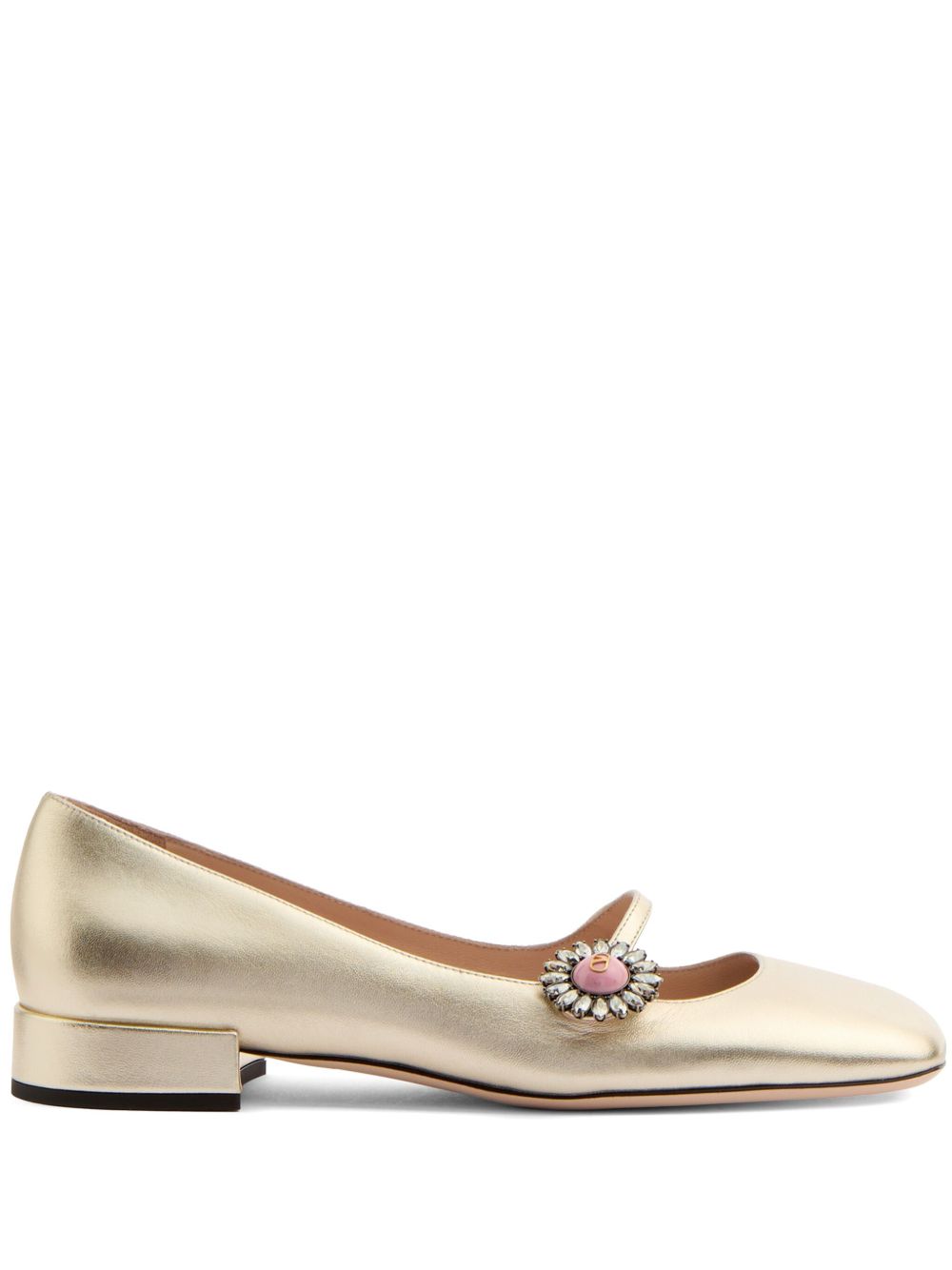 VALENTINO GARAVANI Mary-Jane Preshoes Leather Ballets with Gold-Tone Block Heel
