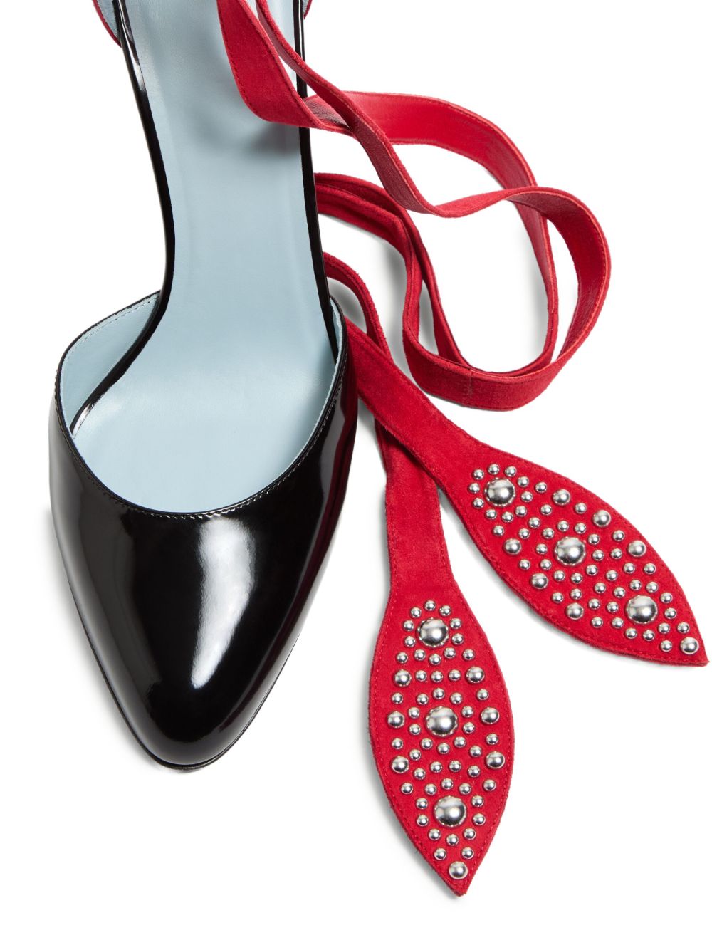 VALENTINO GARAVANI Foliage Leather Pumps with Ankle Strap and Bead Embellishment