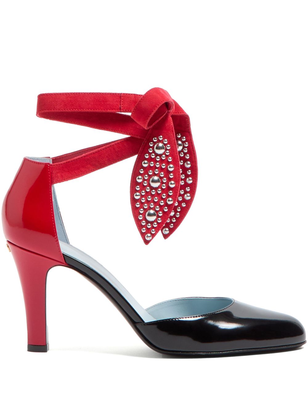 VALENTINO GARAVANI Foliage Leather Pumps with Ankle Strap and Bead Embellishment