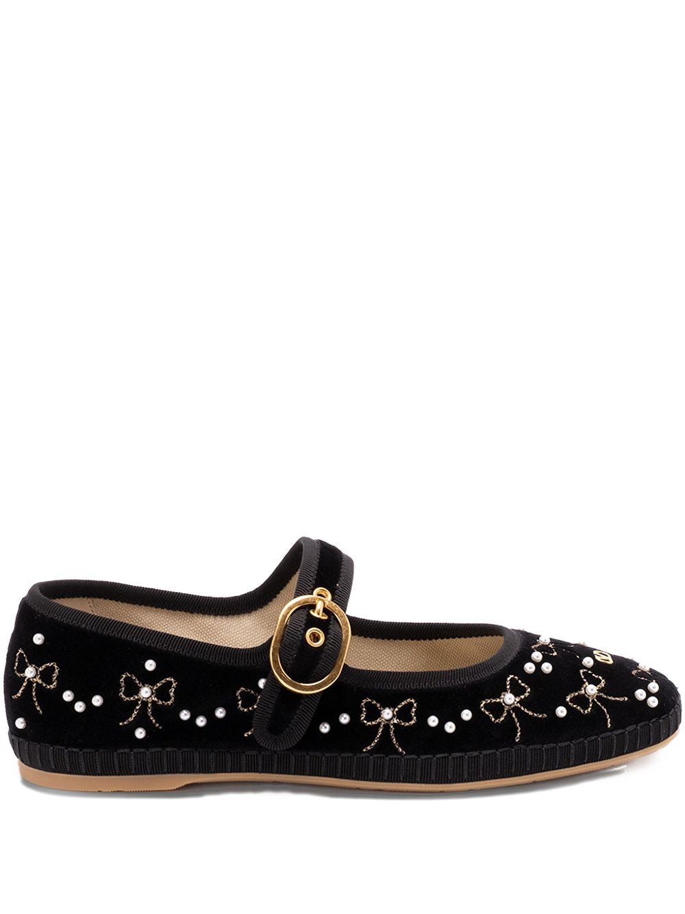 VALENTINO GARAVANI Embroidered Velvet Ballet Flats