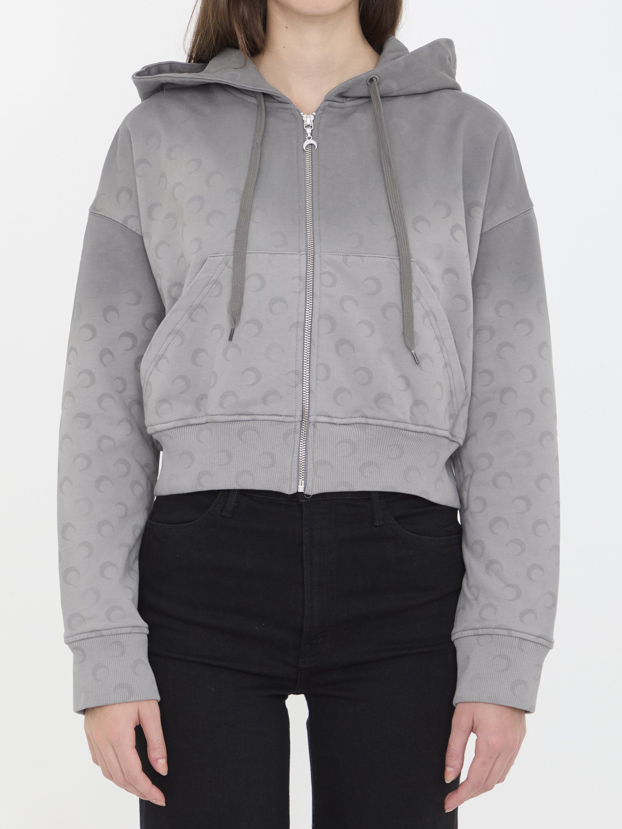 MARINE SERRE Faded Moon Fleece Cropped Hoodie - Regular Fit