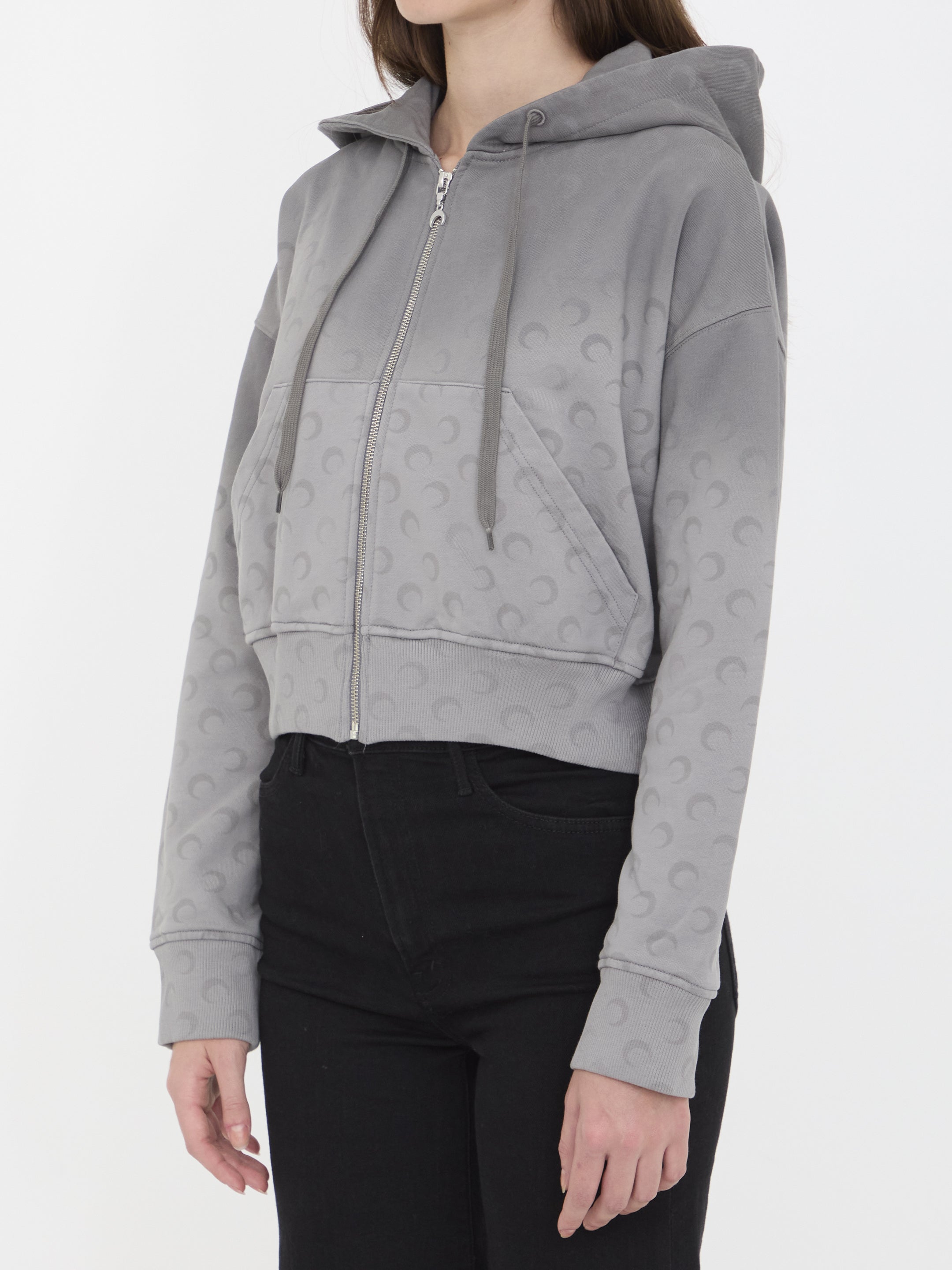 MARINE SERRE Faded Moon Fleece Cropped Hoodie - Regular Fit