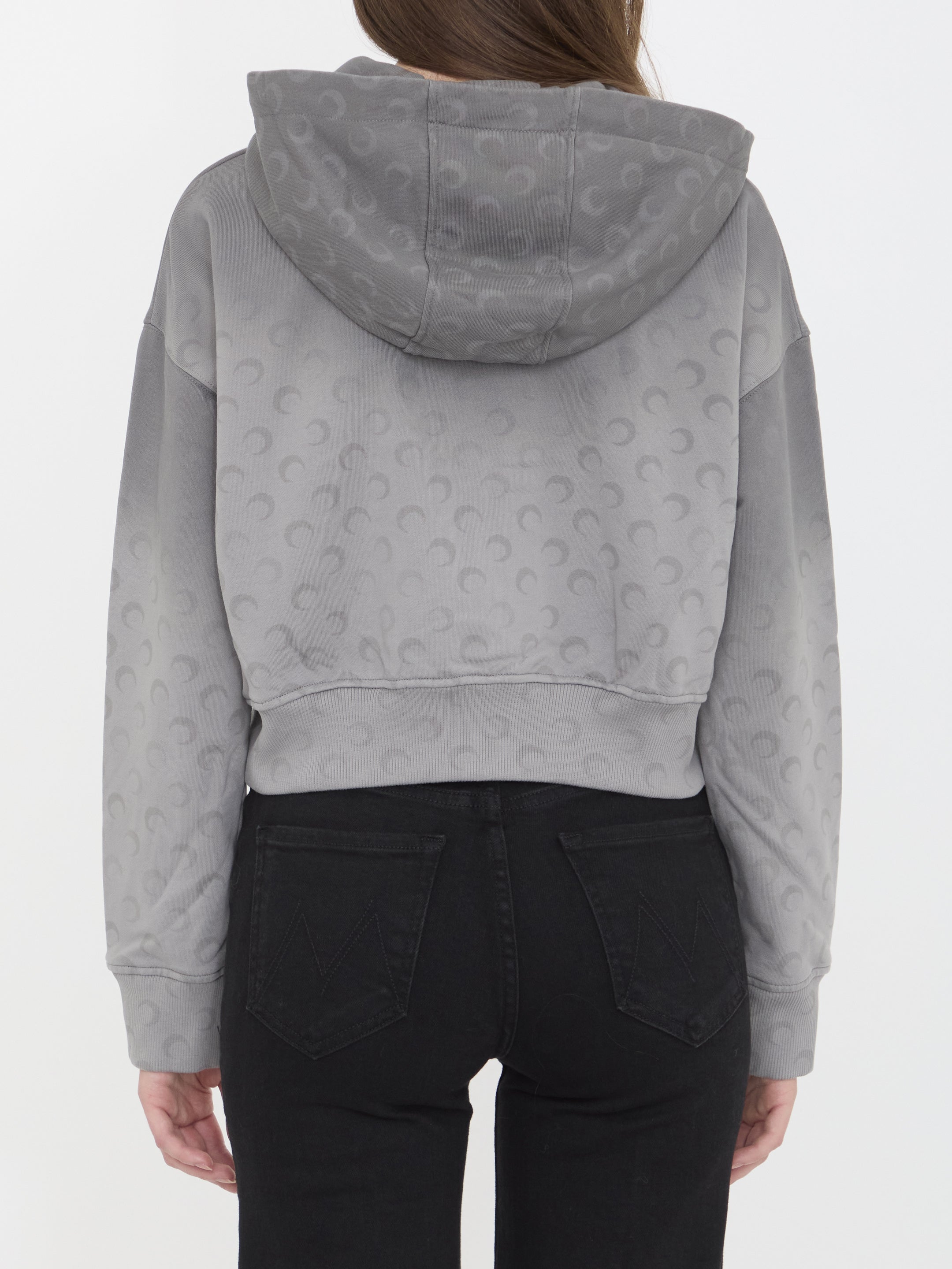 MARINE SERRE Faded Moon Fleece Cropped Hoodie - Regular Fit