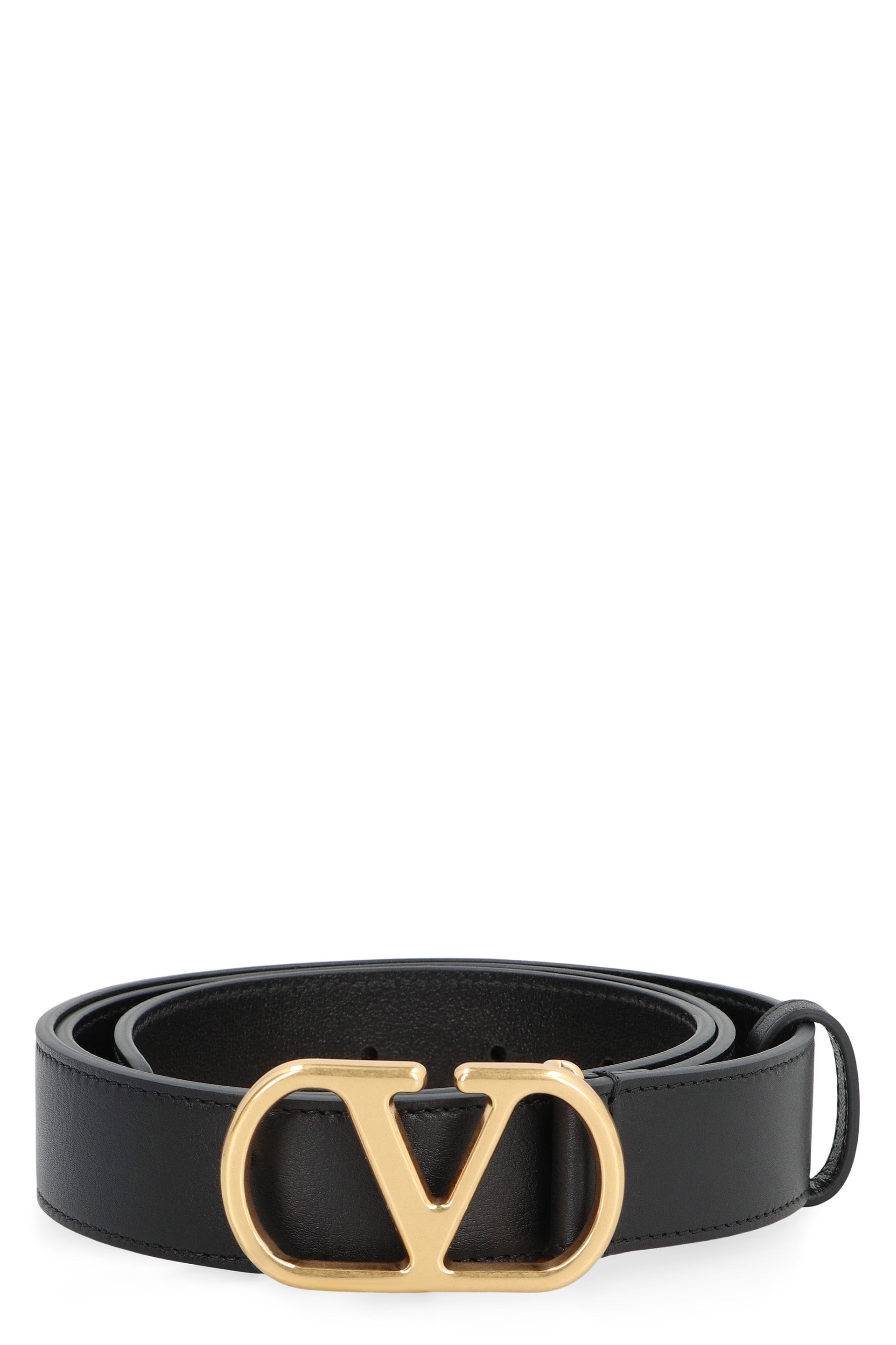 VALENTINO GARAVANI Signature Leather Belt with Gold-Tone Buckle - 3 cm Height