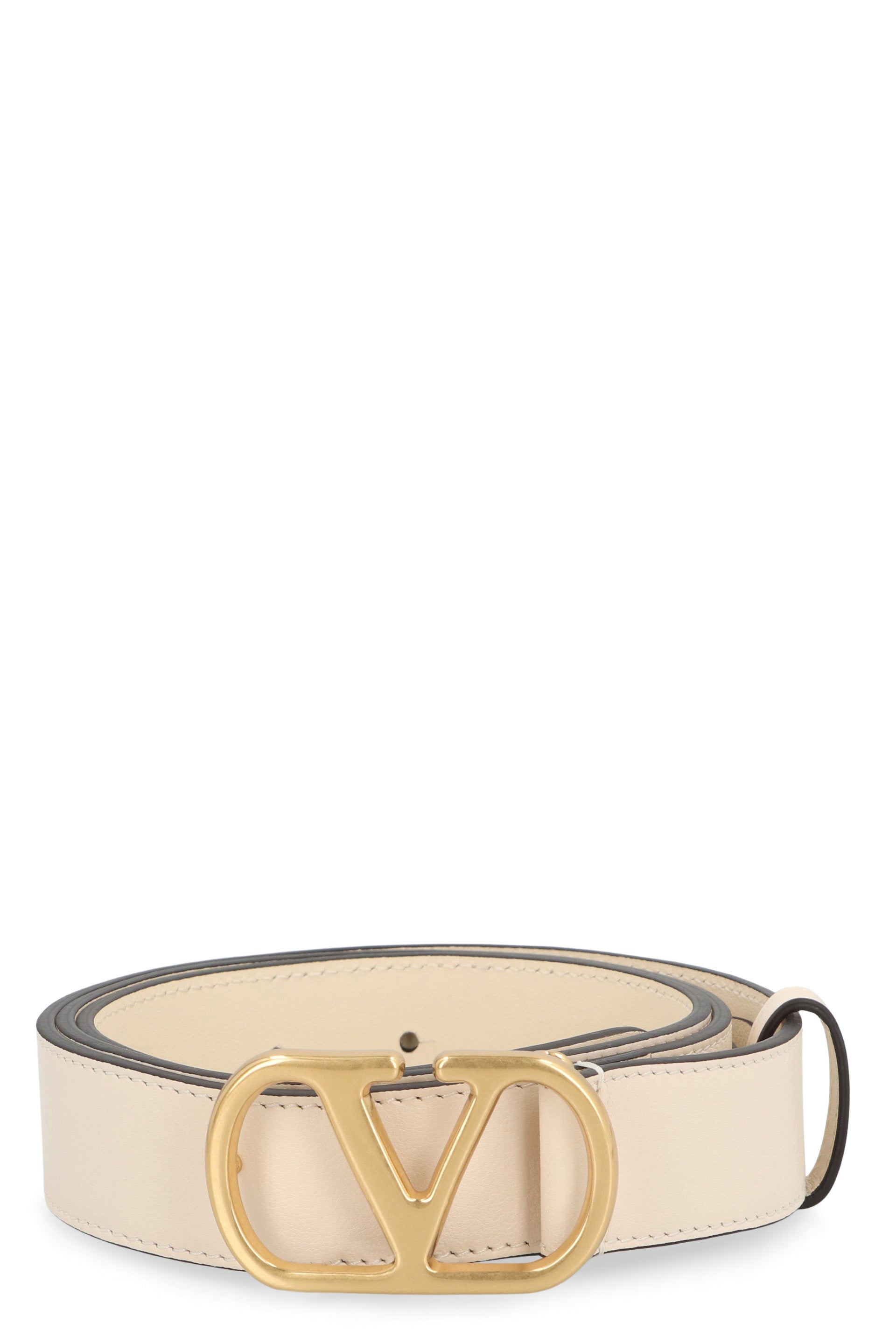 VALENTINO GARAVANI Signature Leather Belt with Gold-Tone Buckle - 3 cm Height