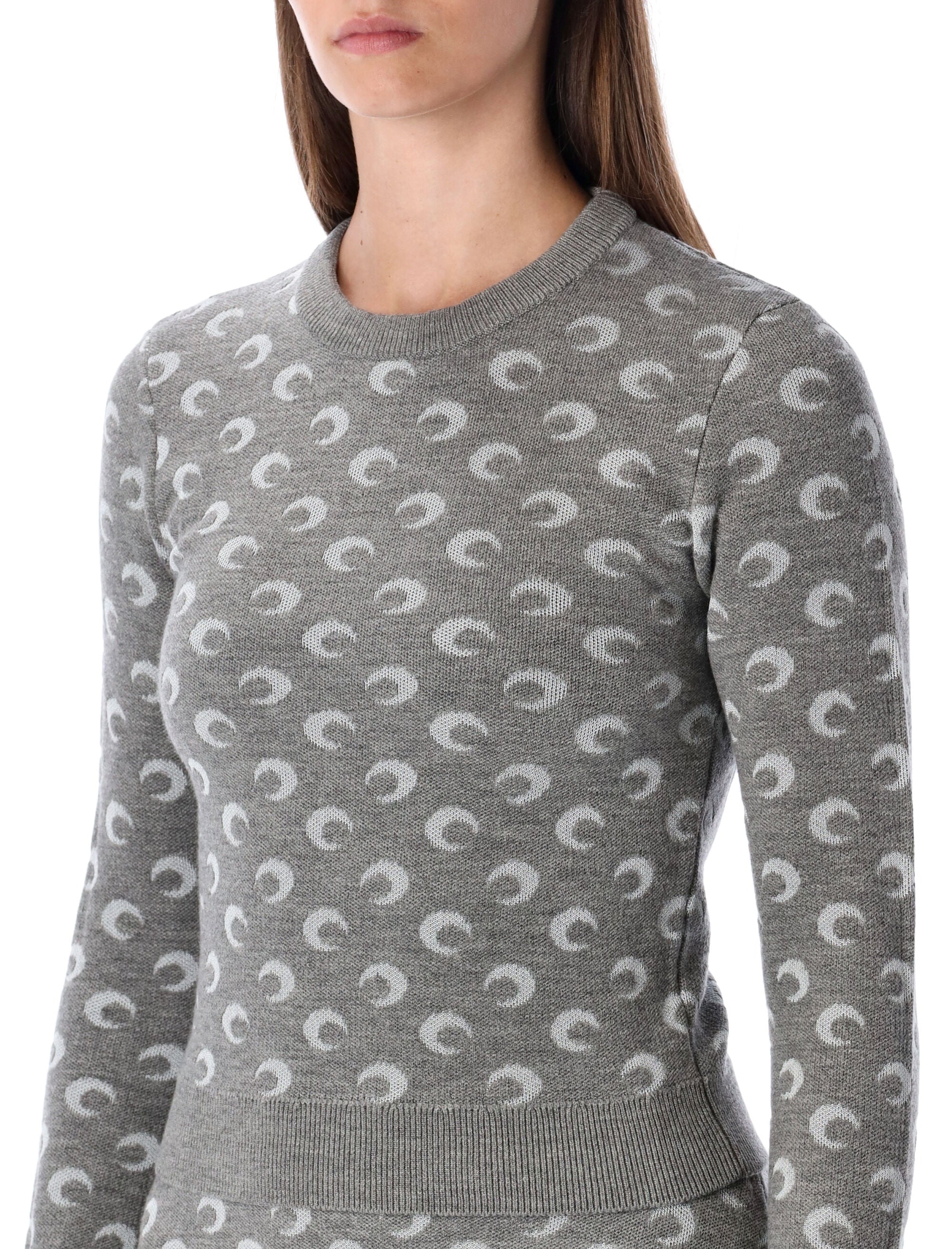 MARINE SERRE Moon Jacquard Knit Fitted Crewneck Sweater