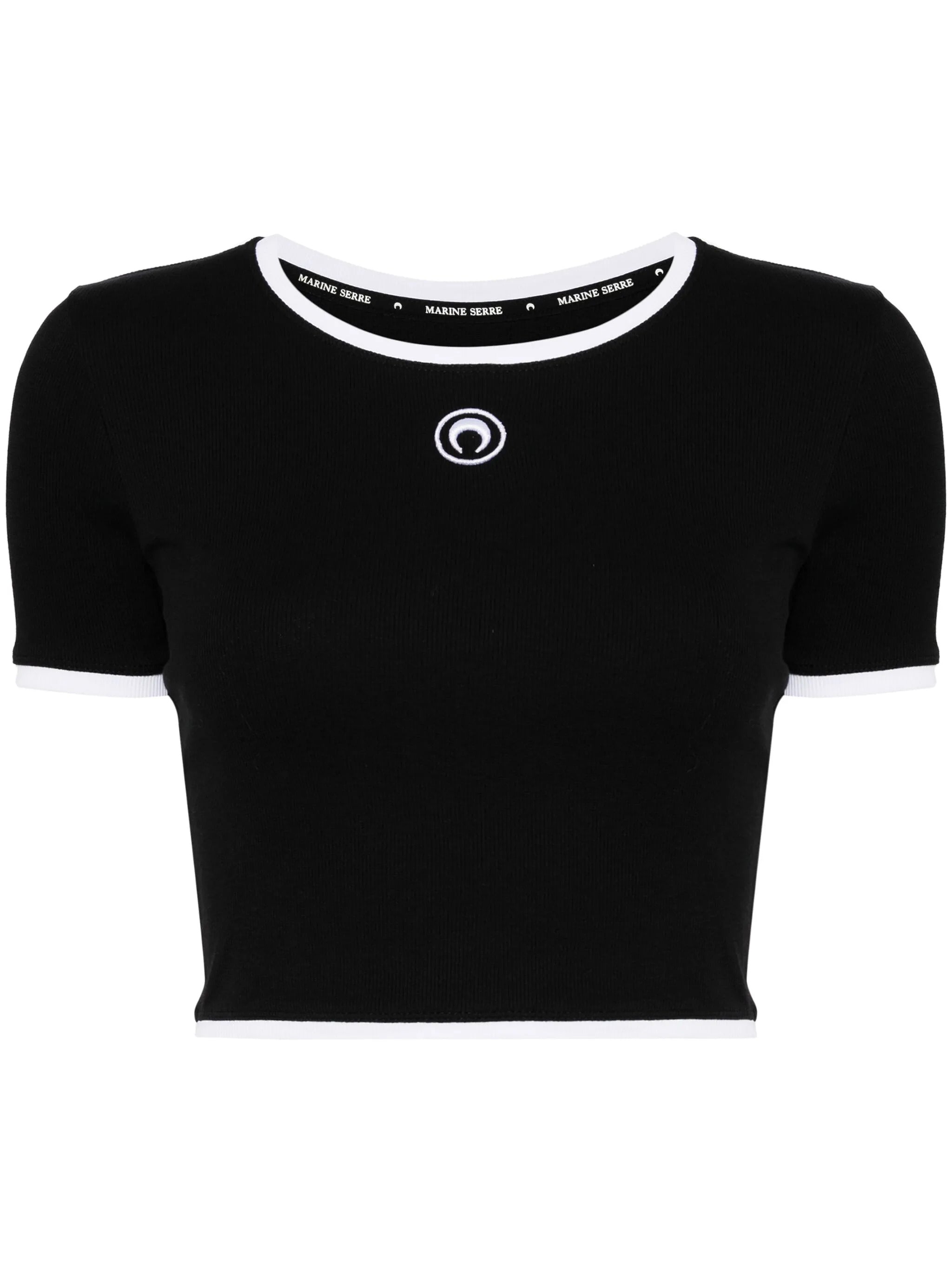 MARINE SERRE Cropped Ribbed T-Shirt with Moon Logo