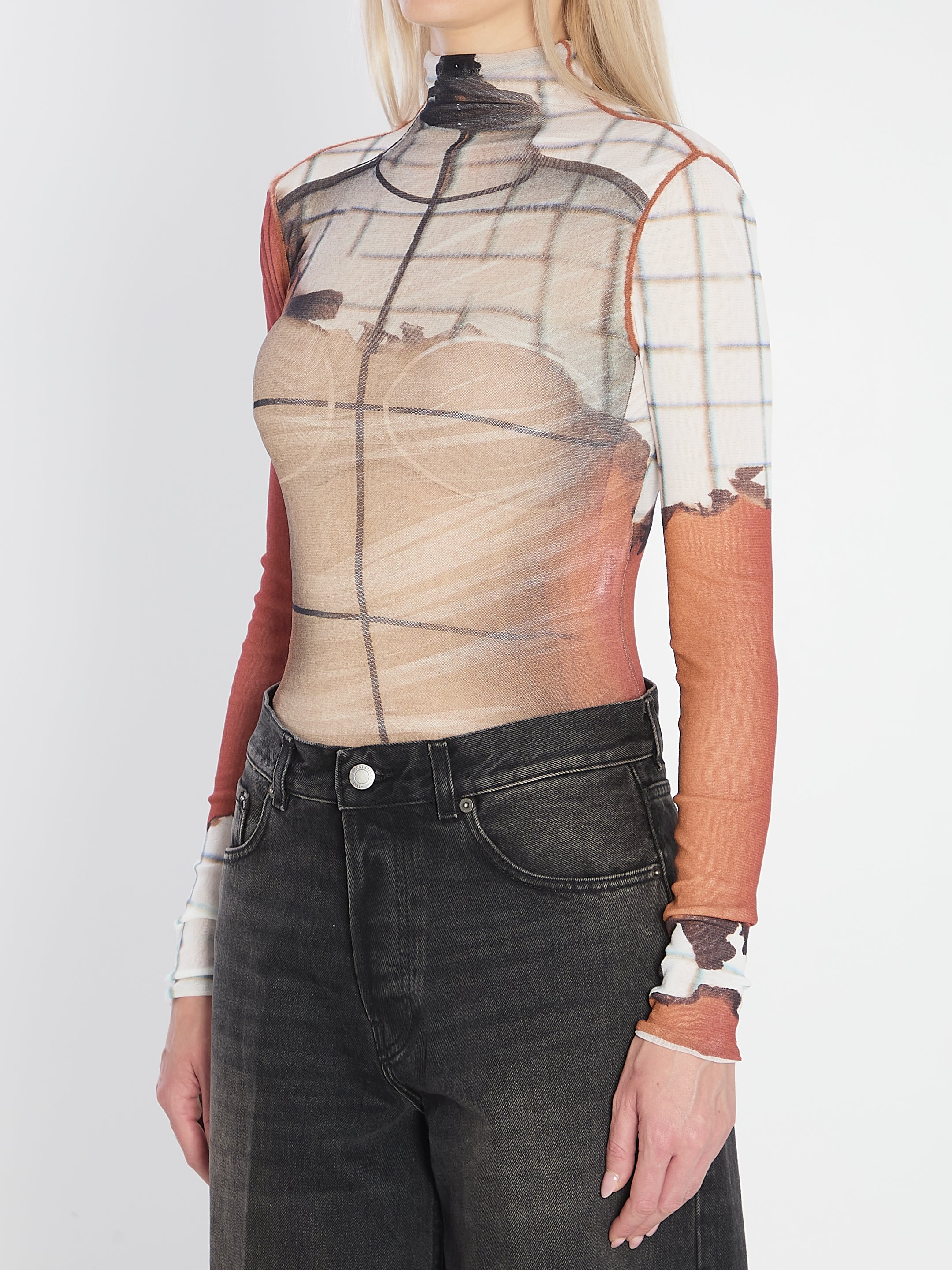 JEAN PAUL GAULTIER Fire Print Slim Fit Bodysuit - Size S