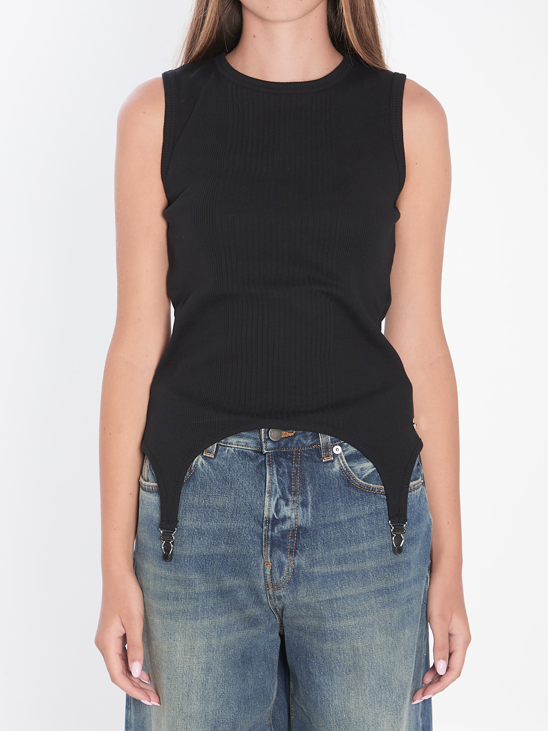 JEAN PAUL GAULTIER Slim Fit Tank Top with Lingerie Garter - Size S