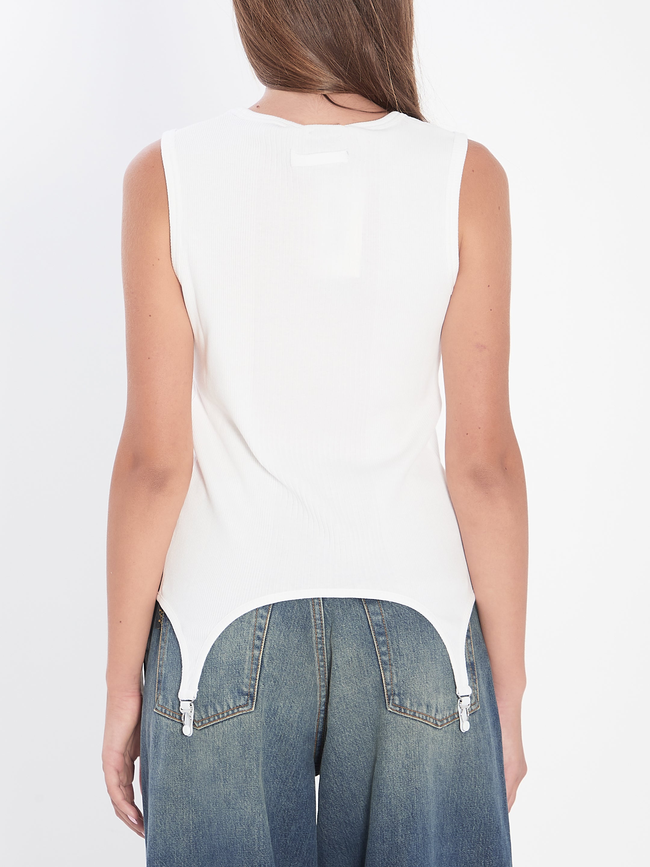 JEAN PAUL GAULTIER Slim Fit Tank Top with Lingerie Garter - Size S