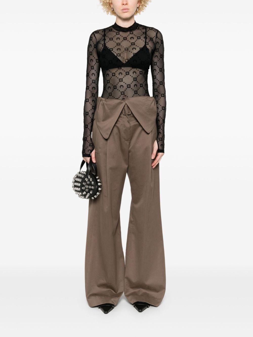 MARINE SERRE High-Neck Long Sleeve Mesh Top