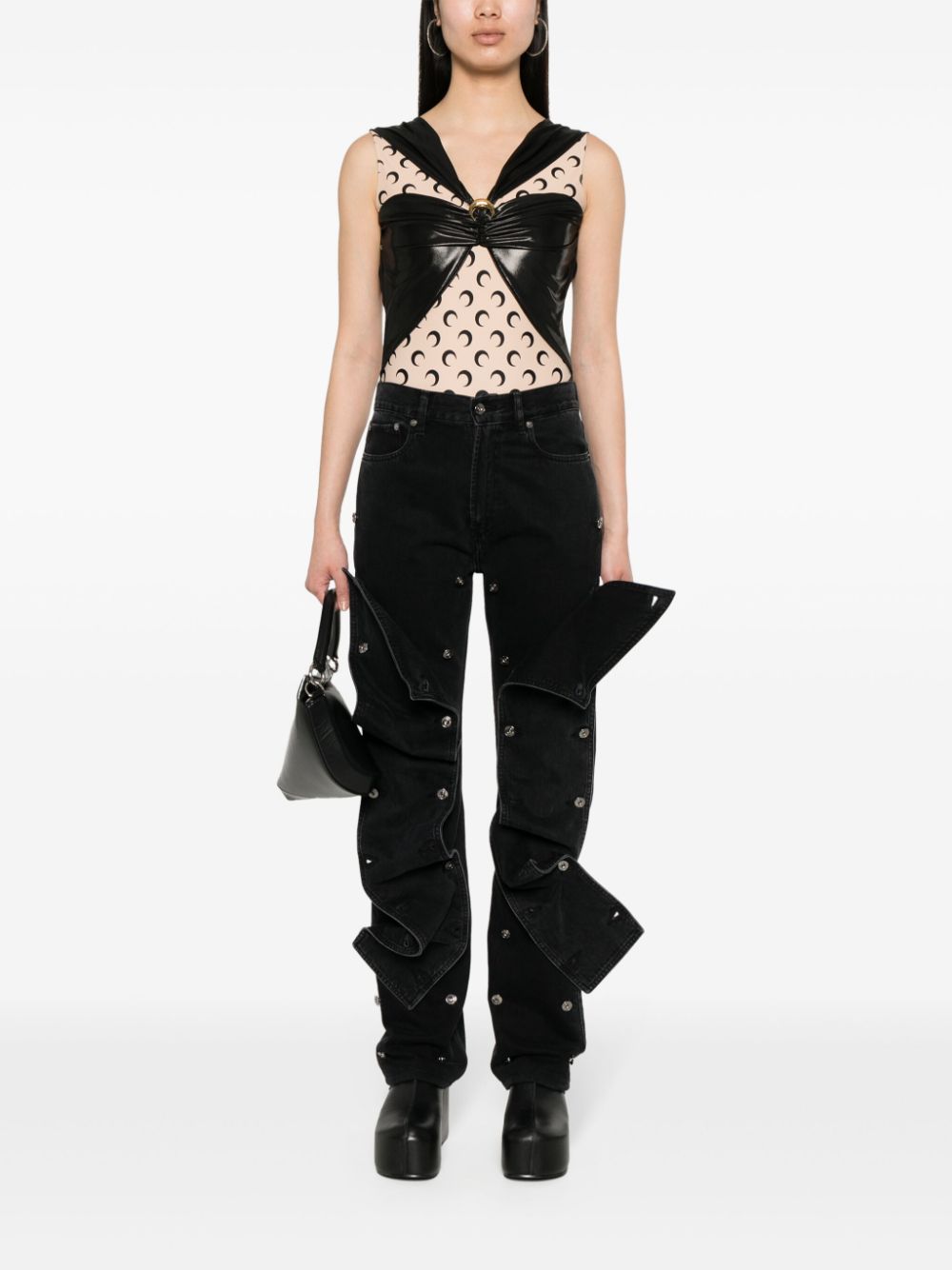 MARINE SERRE Draped Viscose Mini Bodysuit