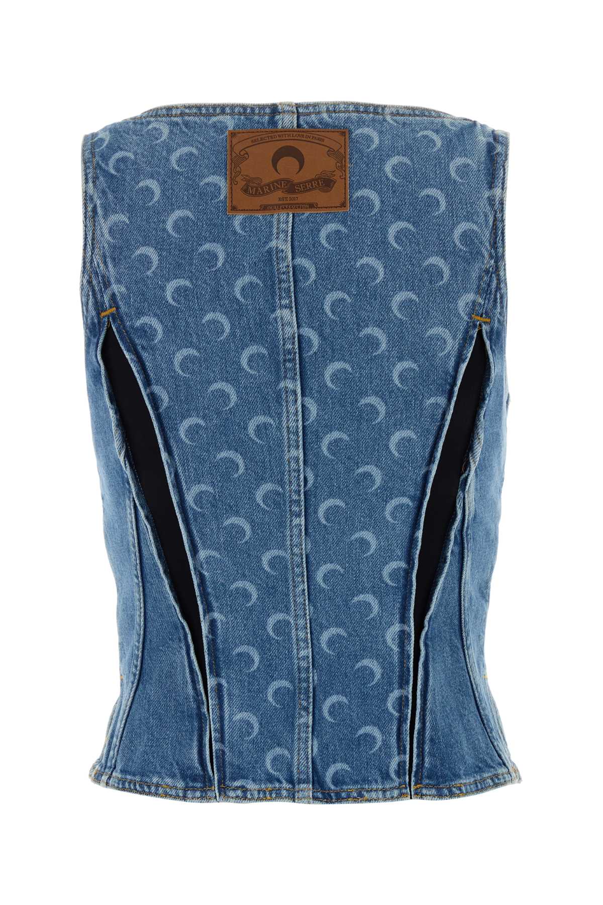 MARINE SERRE Moon Print Denim Bustier Top