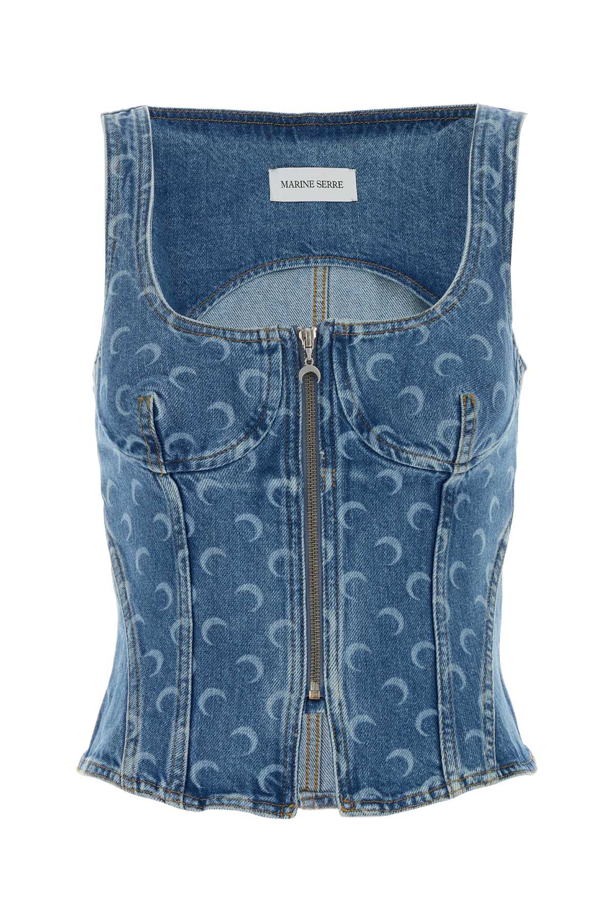 MARINE SERRE Sculptural Moon Laser Denim Bustier Top - Size 36