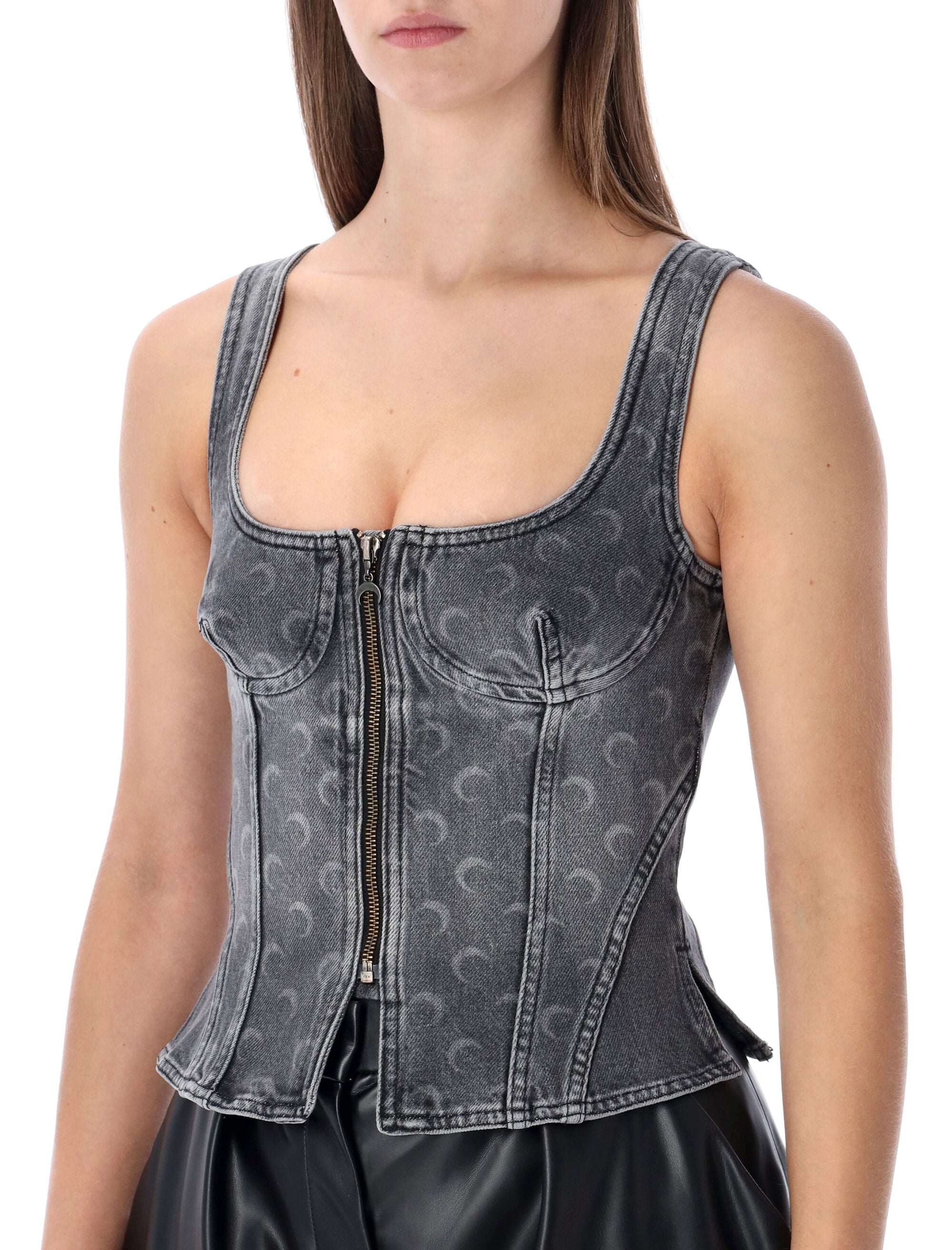 MARINE SERRE Moon Laser Washed Denim Bustier Top - Size 36