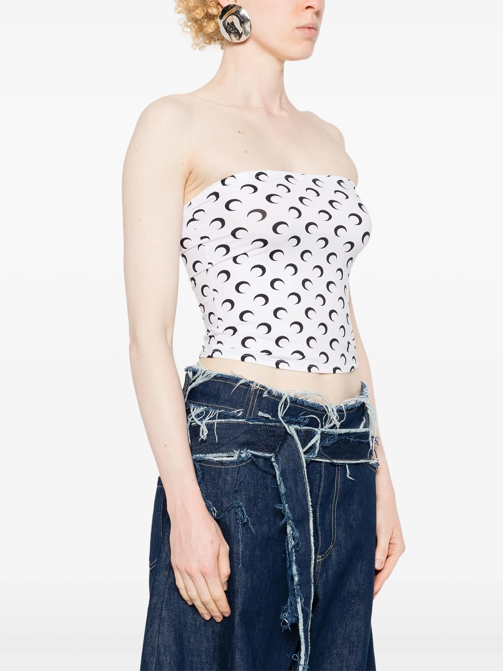MARINE SERRE Moon Printed Second Skin Tube Top (Size S)