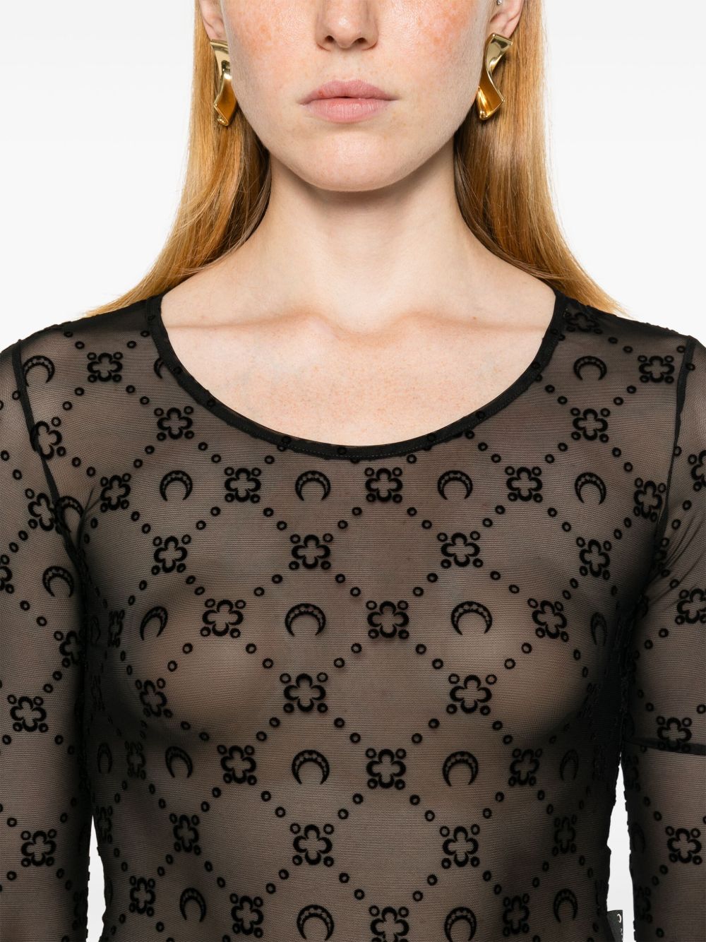 MARINE SERRE Monogram Mesh Flock Top with Extra Long Sleeves (Size S)