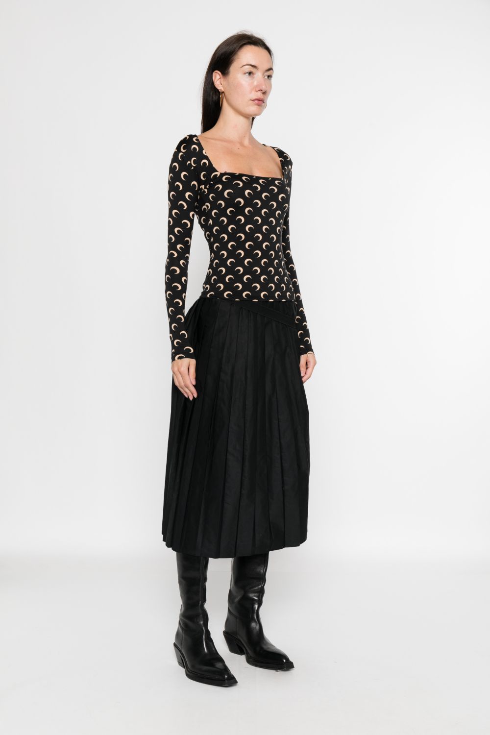 MARINE SERRE Square-Neck Long Sleeve Moon Print Top