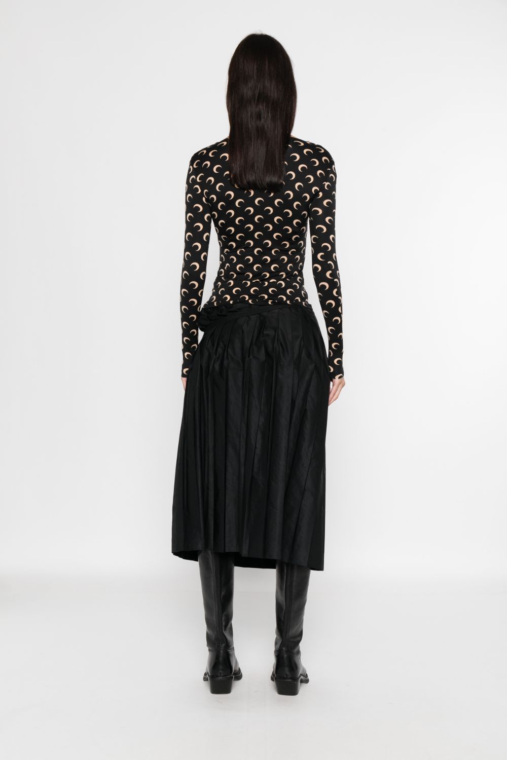 MARINE SERRE Square-Neck Long Sleeve Moon Print Top