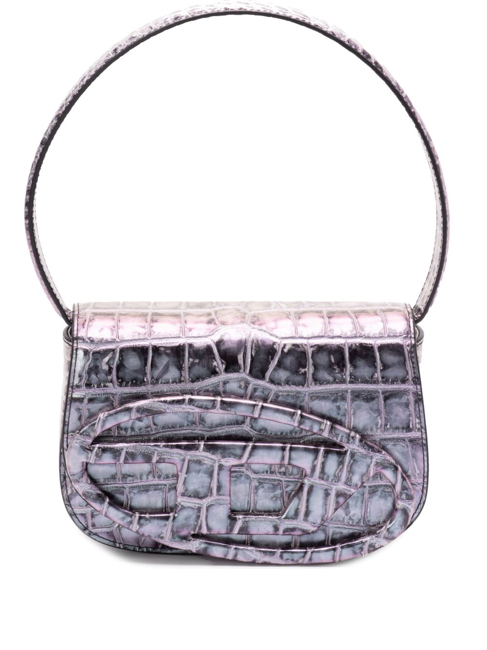 DIESEL Leather Shoulder Handbag with Foldover Top and Detachable Strap