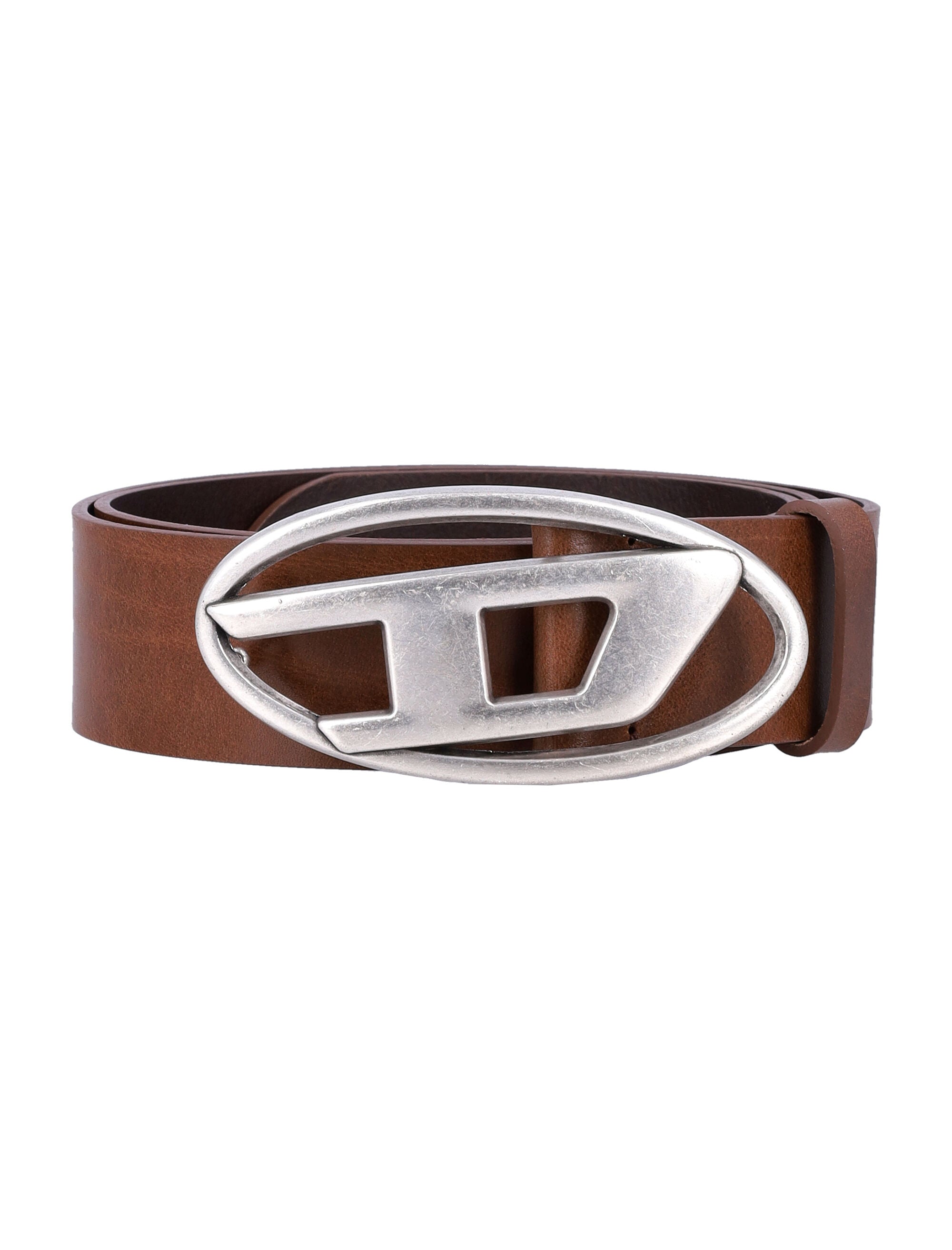 DIESEL B-1DR Leather Belt with Metal Oval Logo Buckle - 4 cm Height