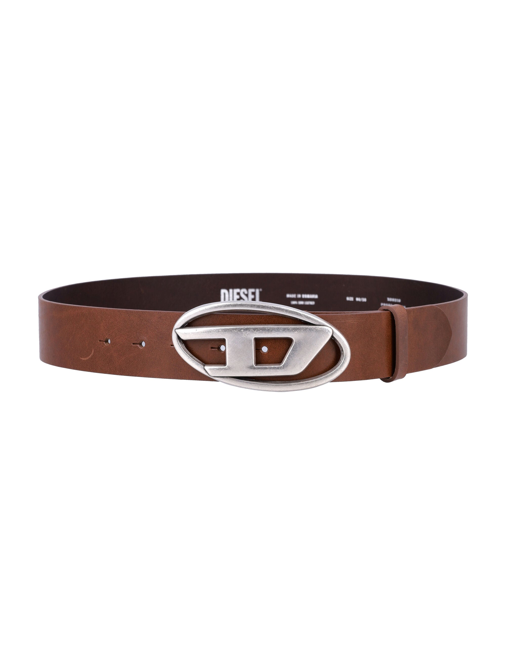 DIESEL B-1DR Leather Belt with Metal Oval Logo Buckle - 4 cm Height