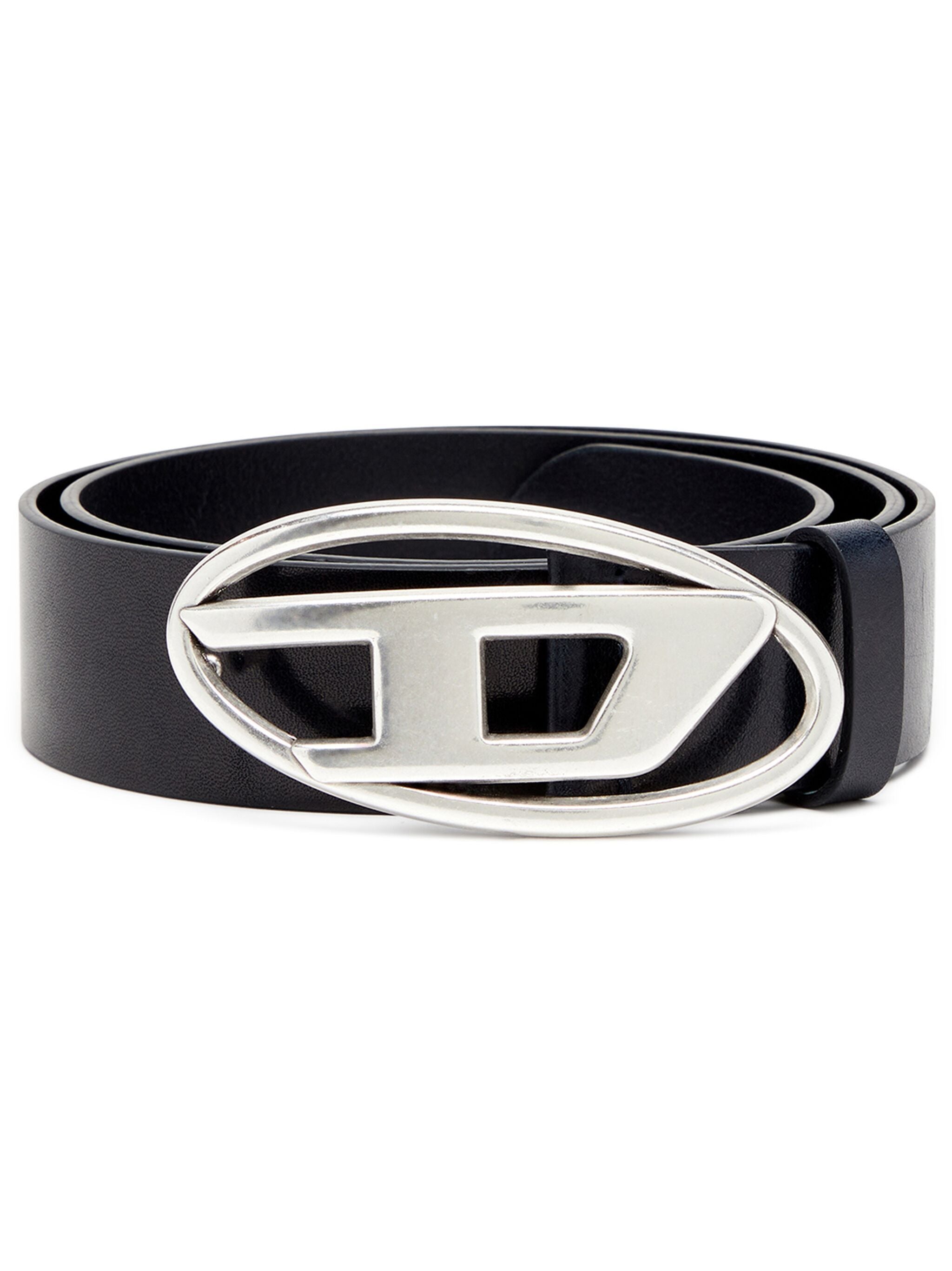 DIESEL D-Shape Antique Silver Buckle Belt for Men